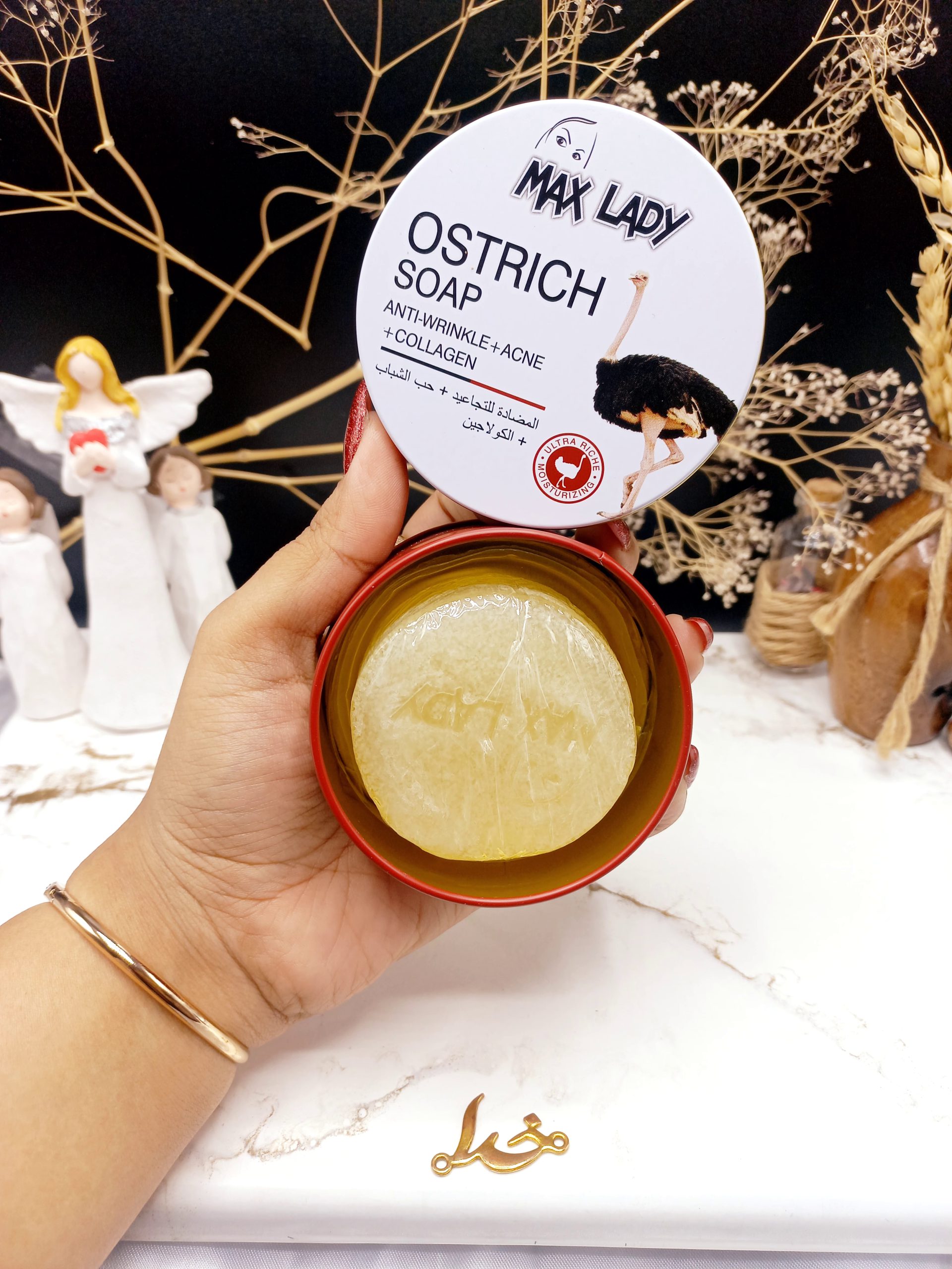 صابون شتر مرغ قوطی فلزی برند مکس لیدی MAX LADY کد 14001