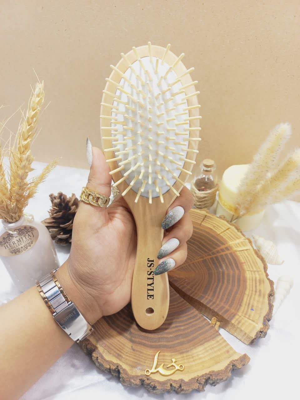 برس مو بامبو کف سفید دندانه چوبی بیضی سایز بزرگ | فروش عمده