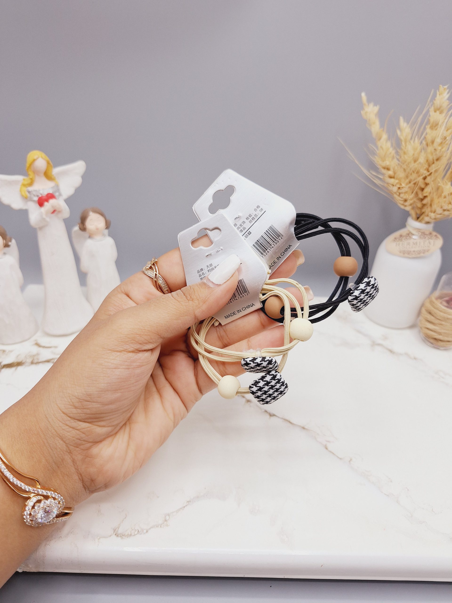 کش مو 2 تایی طرح مربع پارچه ای مروارید دار رندم