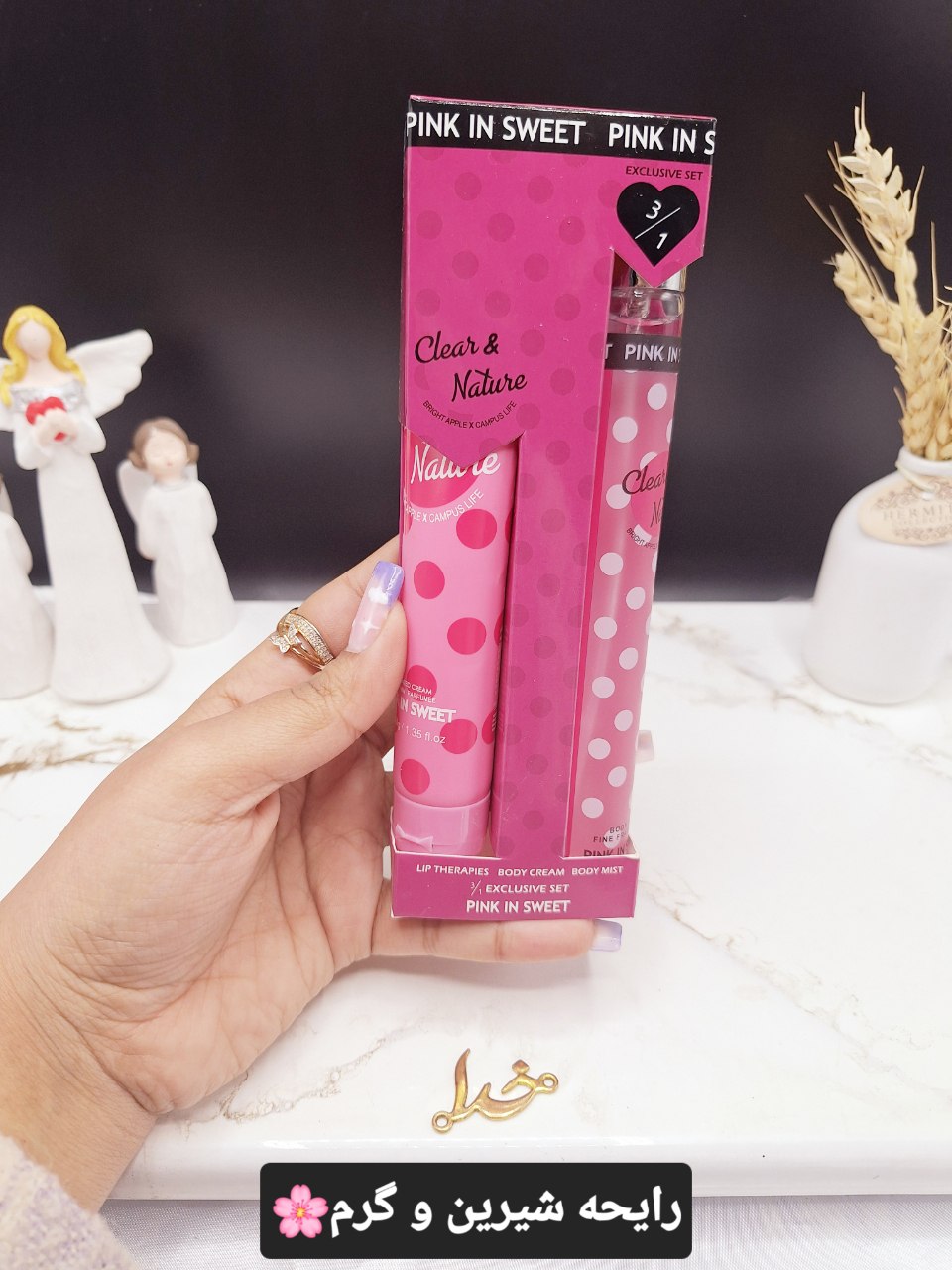 ست بادی اسپلش و لوسیون زنانه خالخالی صورتی کد 4176