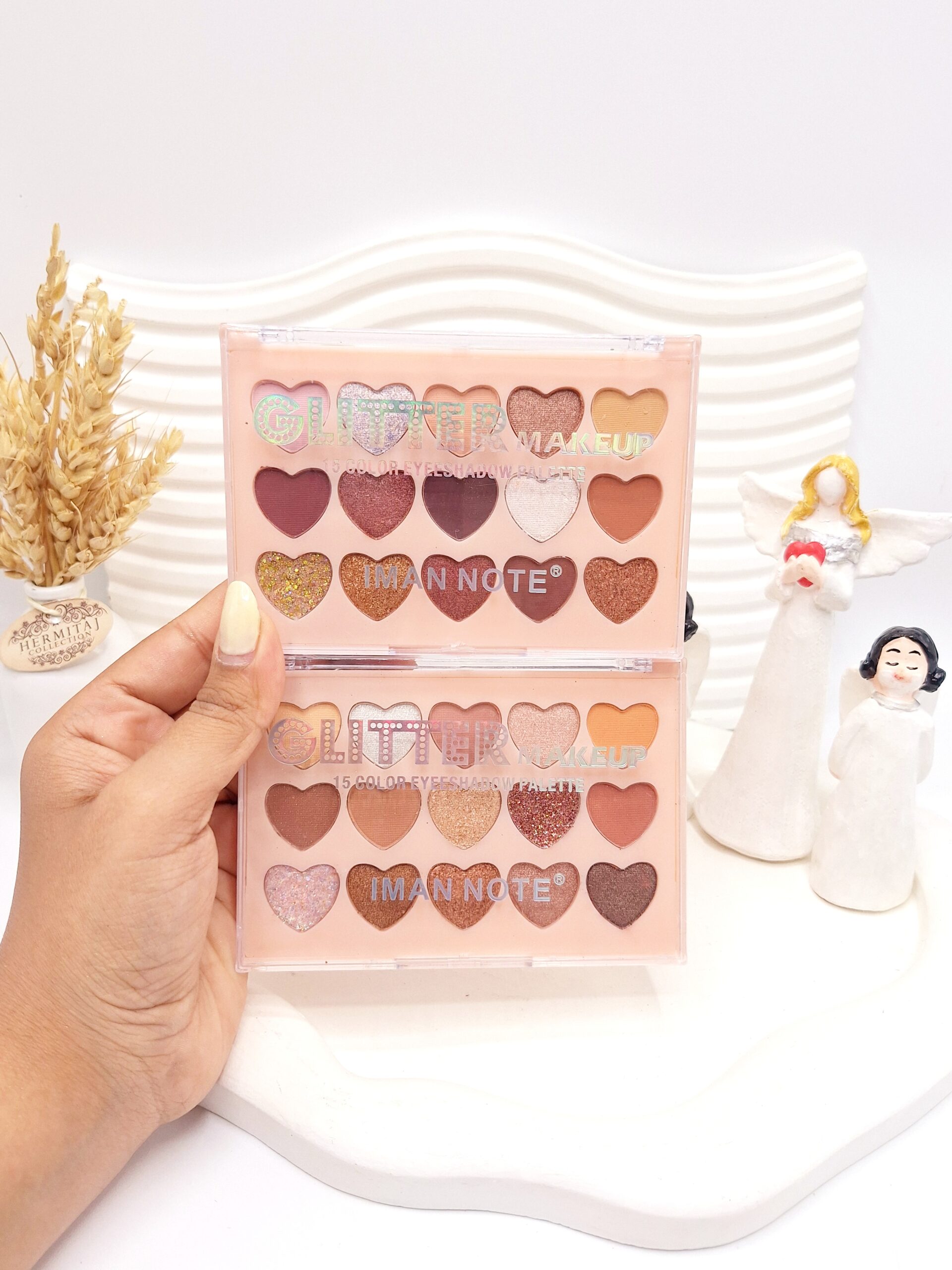 پالت سایه چشم 15 رنگ گلیتری IMAN NOTE طرح قلب کد 7055