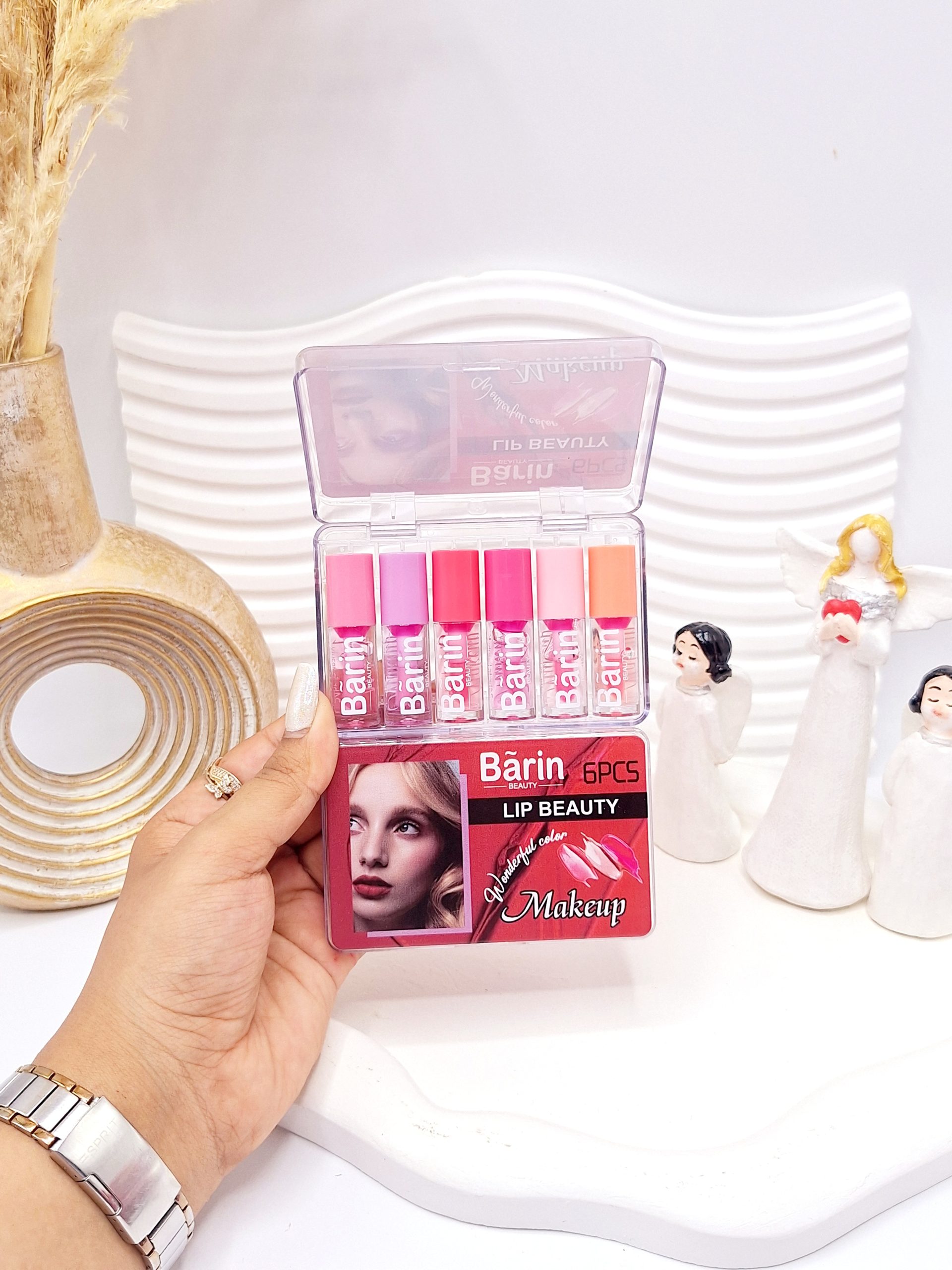 باکس 6 تایی لیپ گلاس طرح فشن برند Barin کد 1025