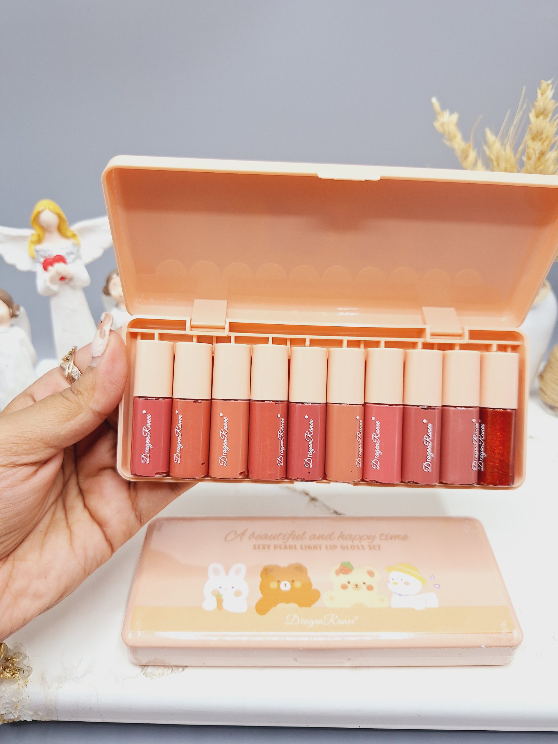 پک 10 تایی رژ مایع خوش رنگ طرح خرسی برند Dragon Rance کد RD86