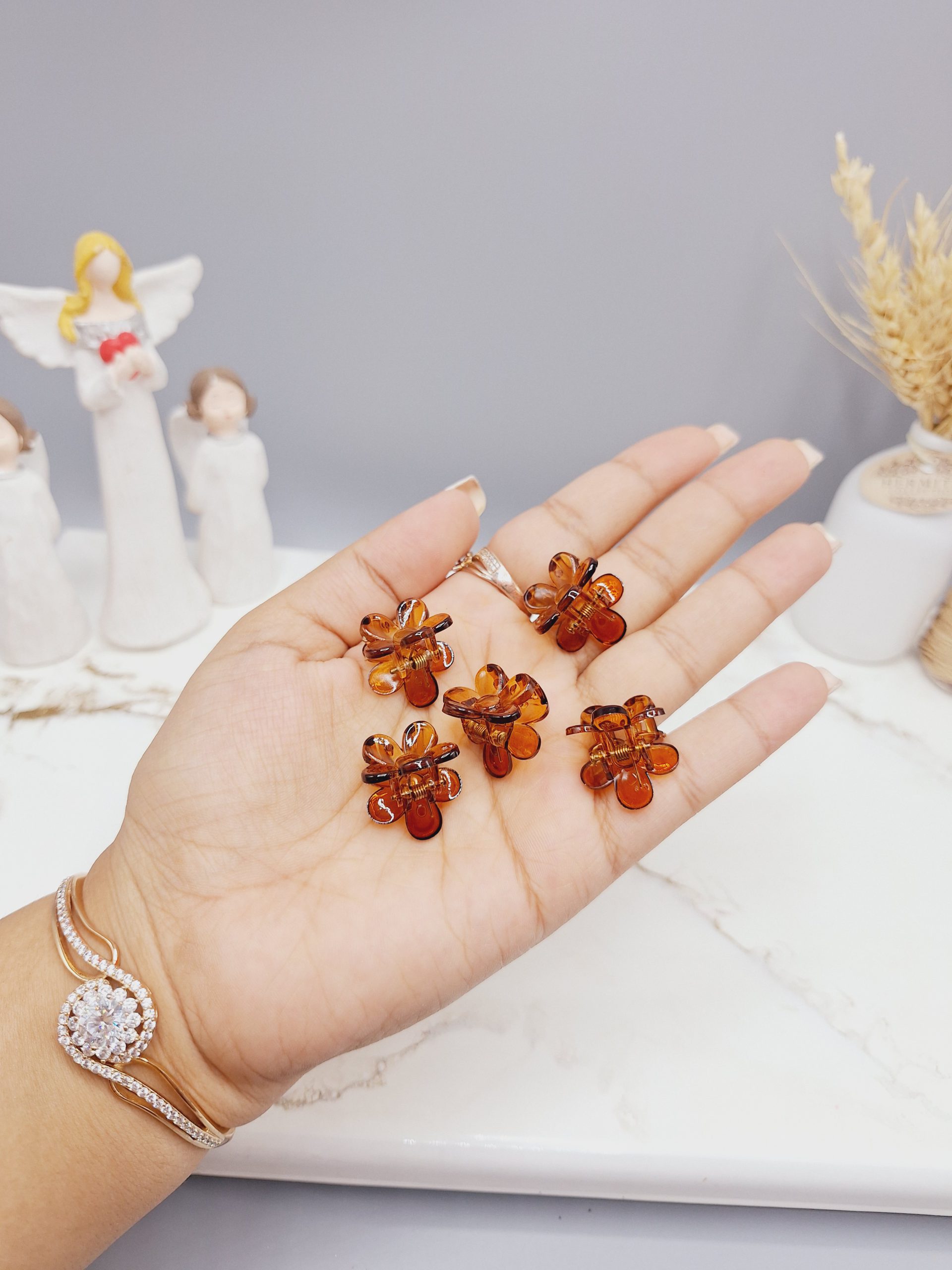 پک کارت 10 تایی پنس مو 5 تایی طرح گل قهوه ای