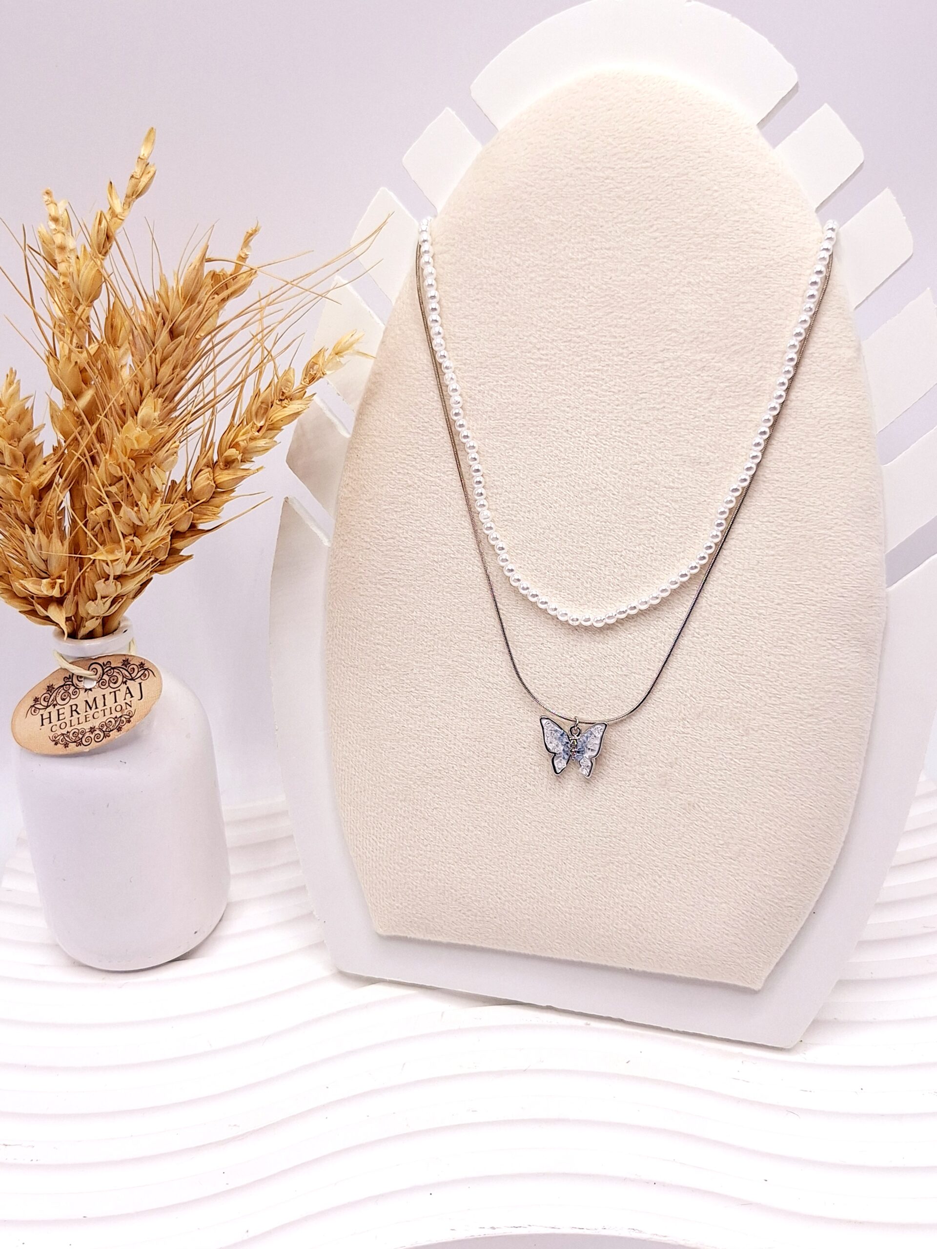 گردنبند پینترستی پروانه زنجیر ماری و مراوریدی