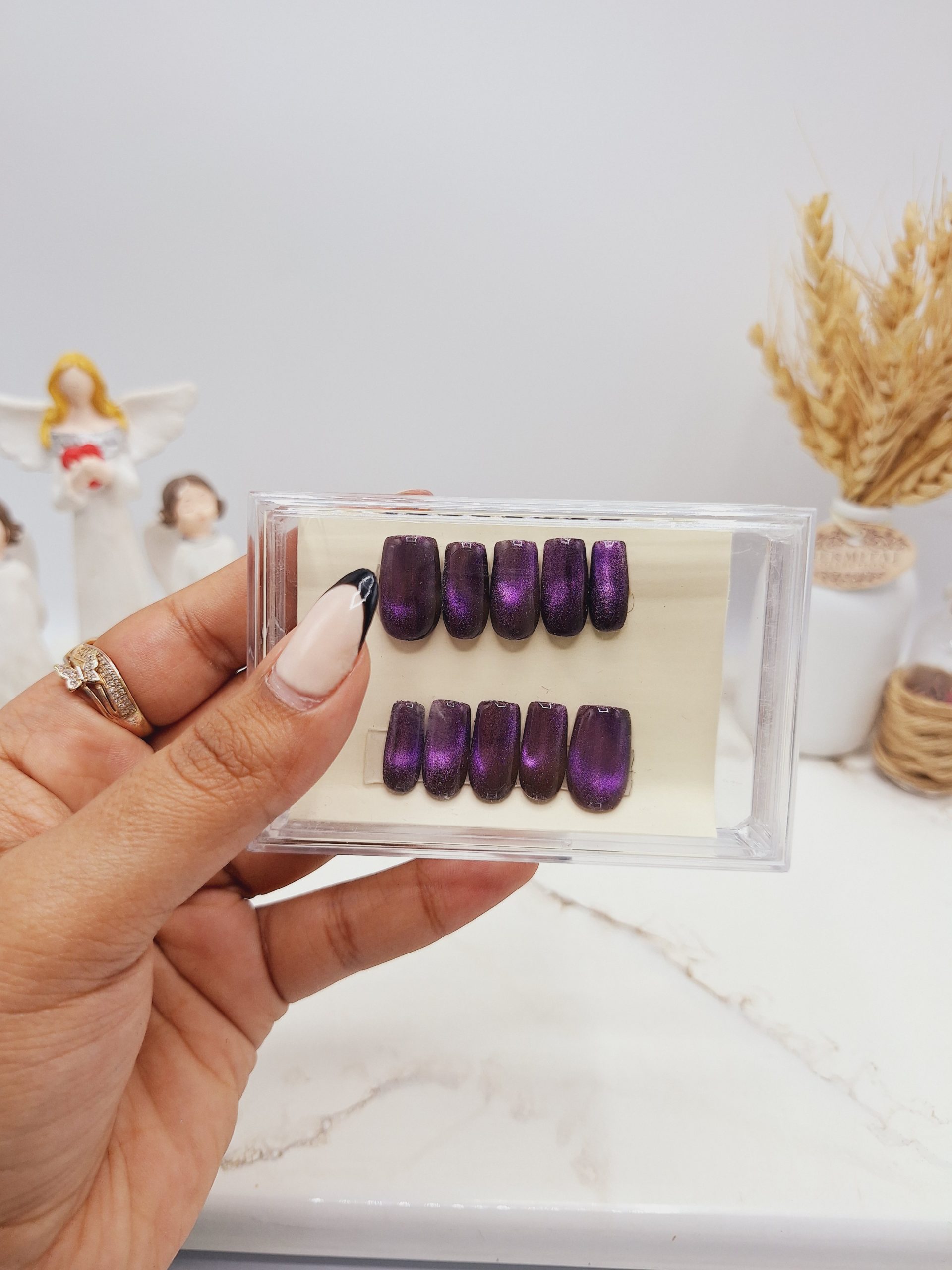 ناخن مصنوعی با مواد کاشت مدل آمبره کهکشانی رنگ بنفش (به همراه پک اختصاصی)