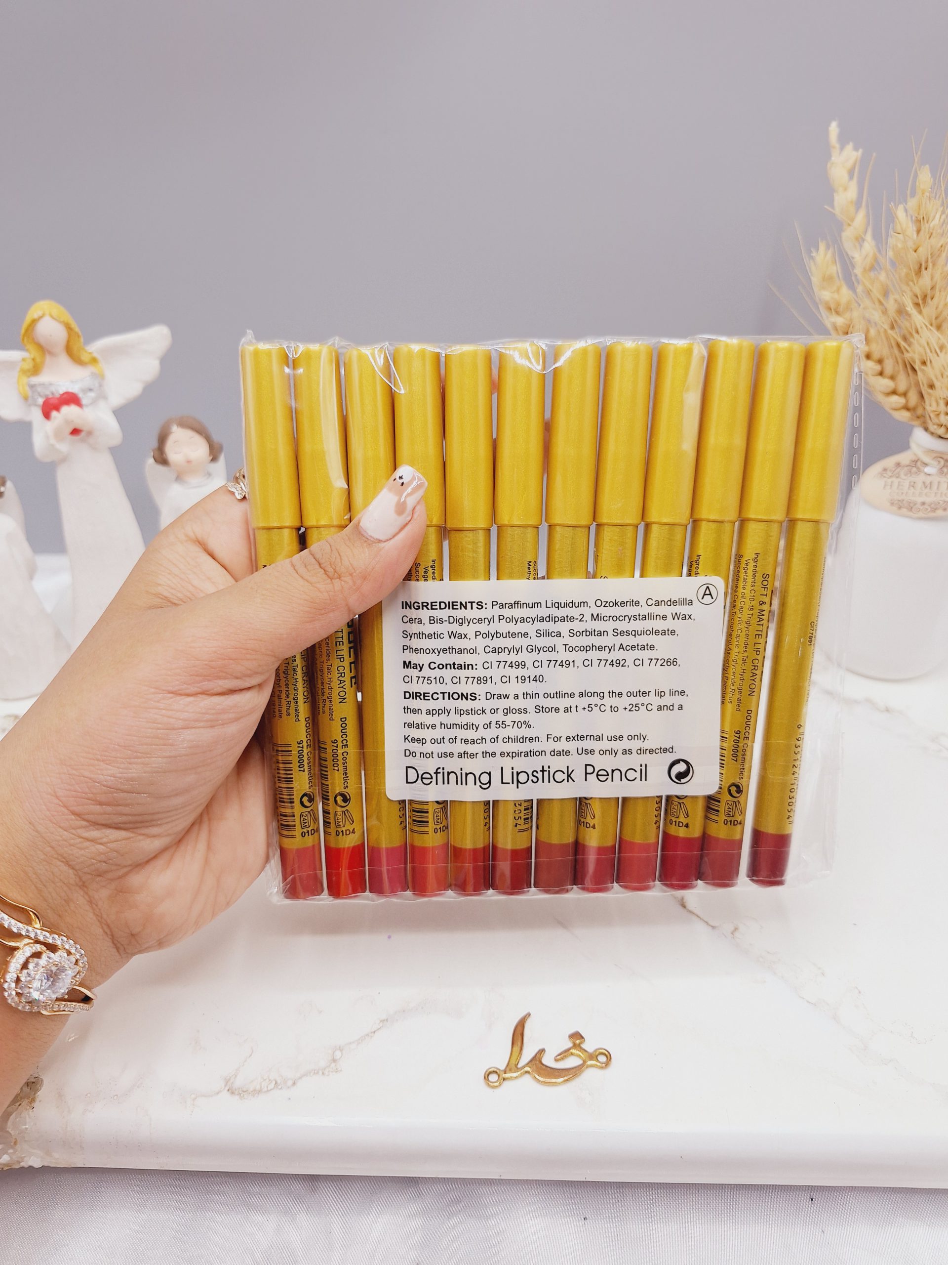 پک 12 تایی رژ مدادی برند دوسه doucce پوکه طلایی کد A