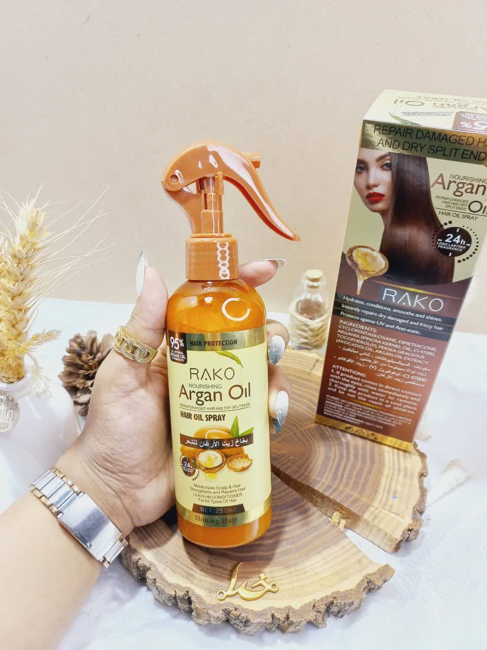 اسپری دو فاز مدل روغن آرگان Argan oil حجم 250 میل برند راکو RAKO اصلی کد RK1048
