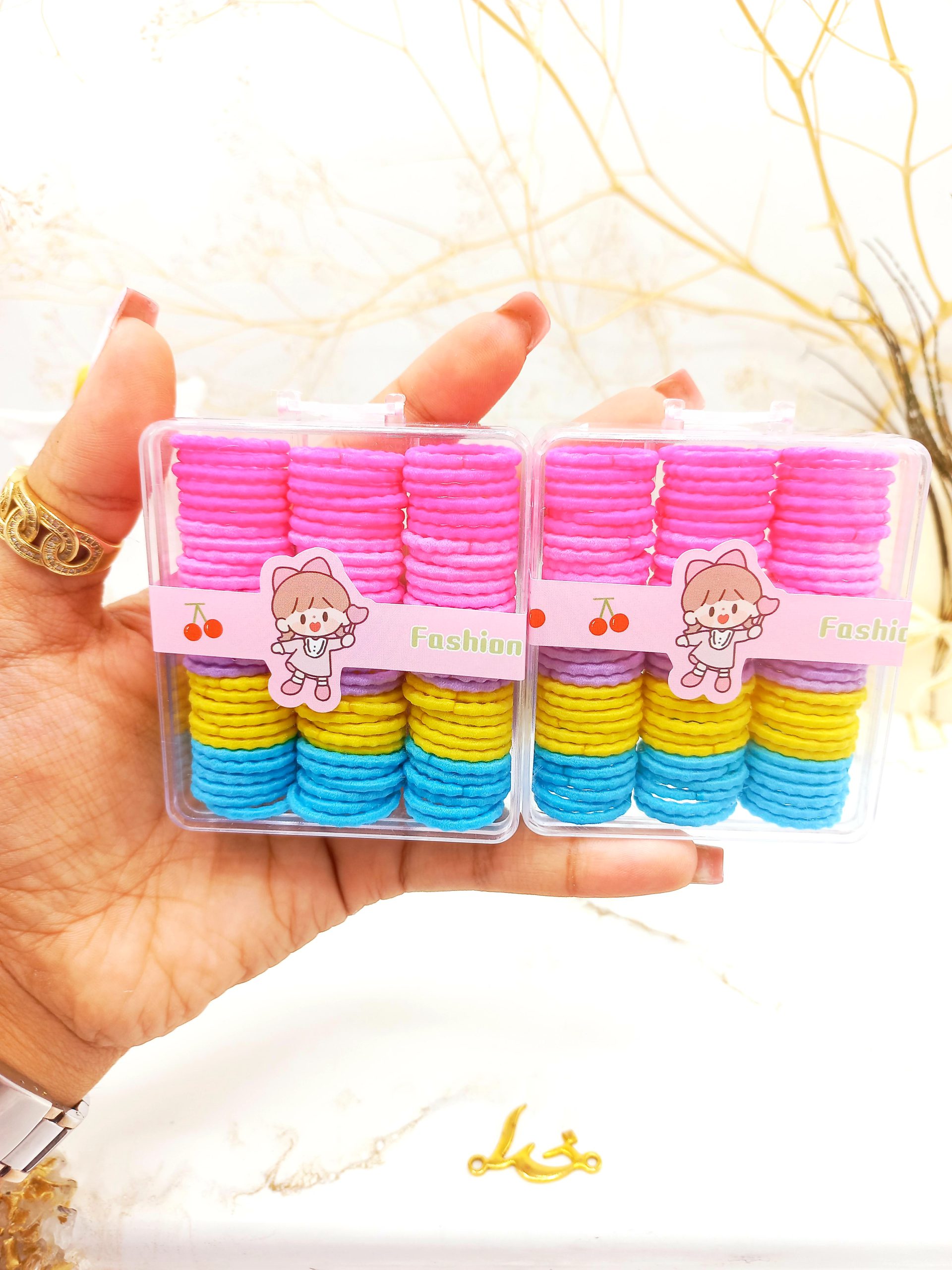 پک کش مو رنگی دخترانه شاد طرح مربع