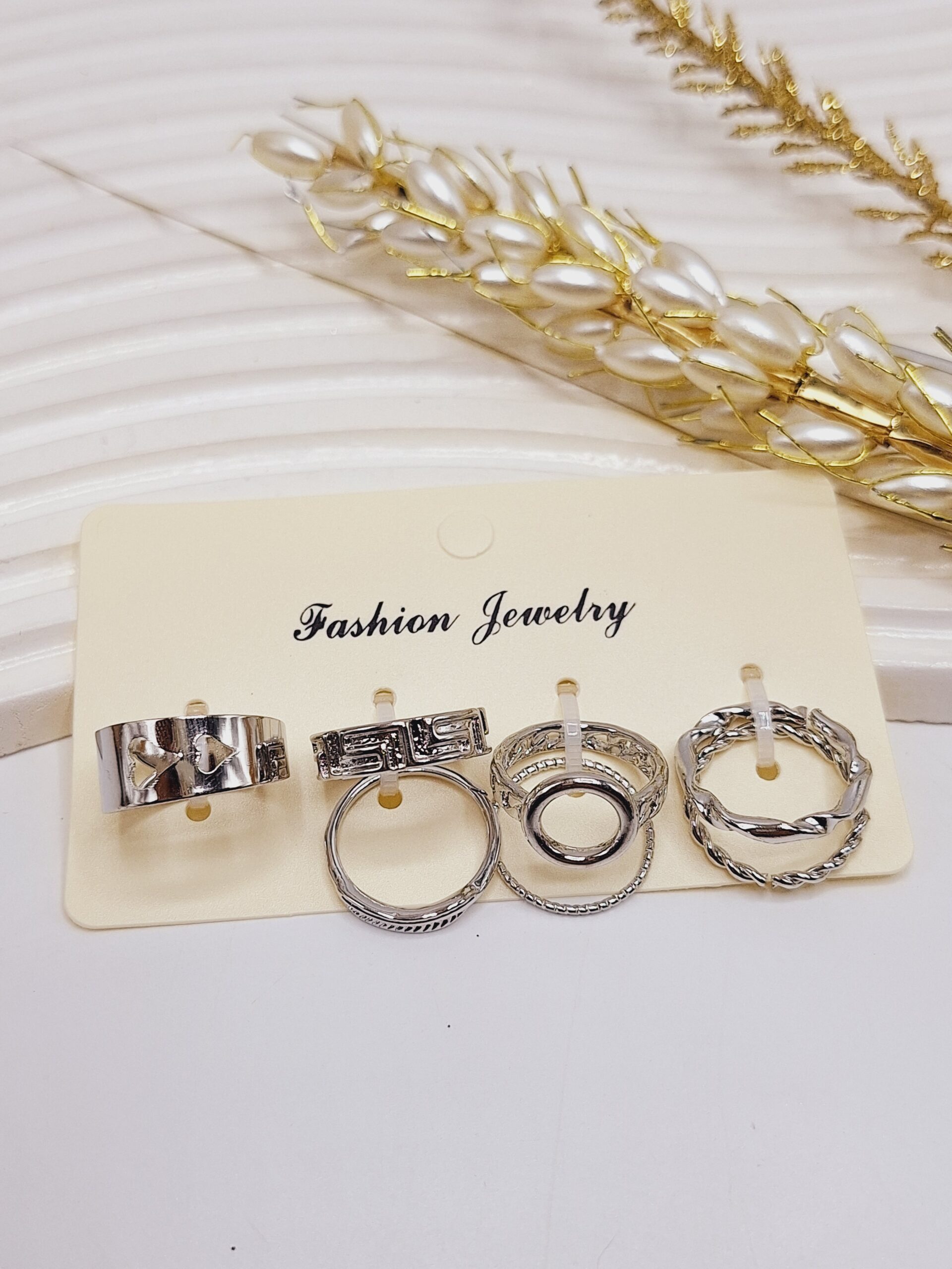 پک انگشتر Fashion Jewelry رنگ نقره ای آبکاری رادیوم (طرح دوم)