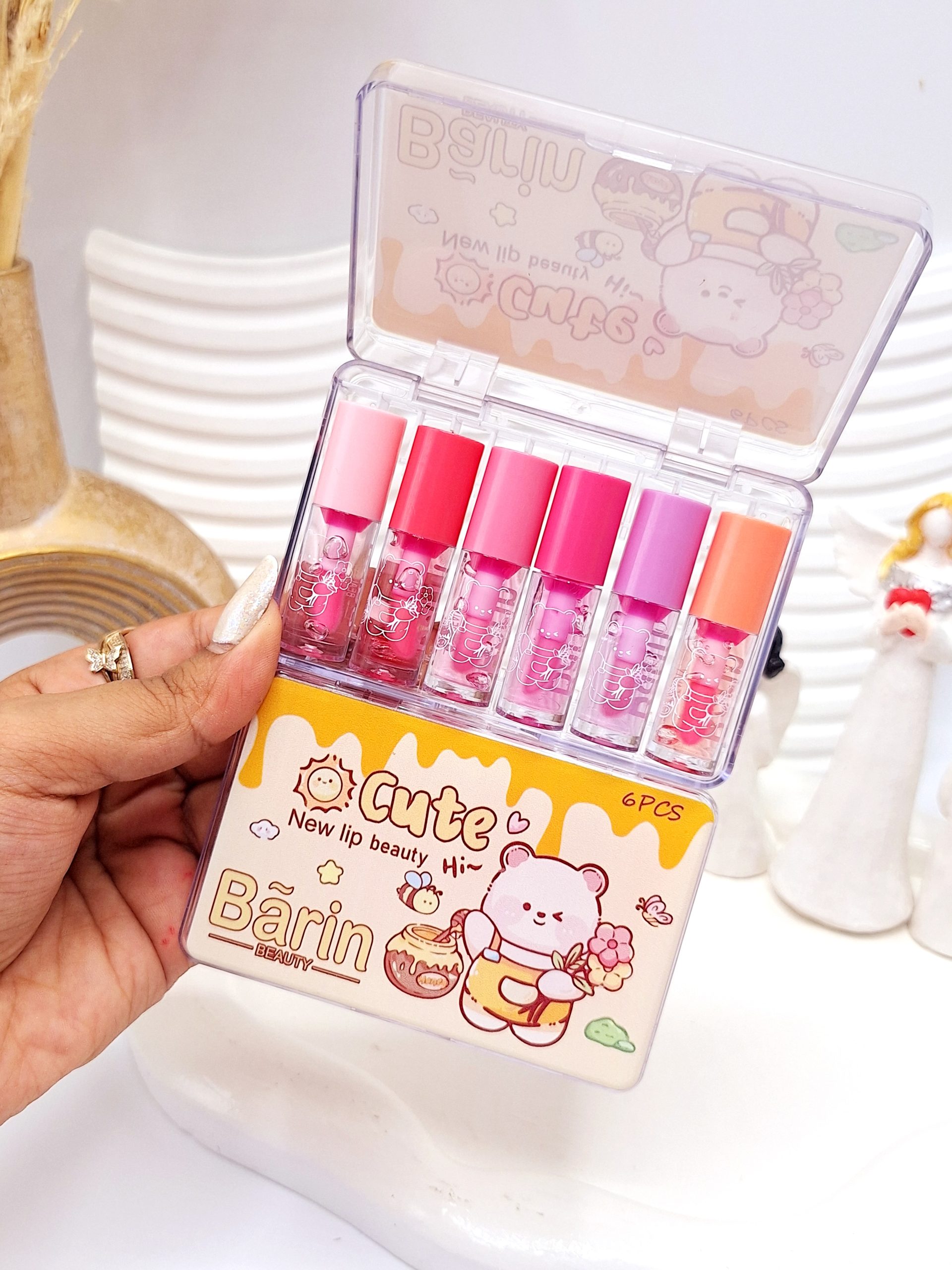 باکس 6 تایی لیپ گلاس طرح خرس برند Barin کد 1023