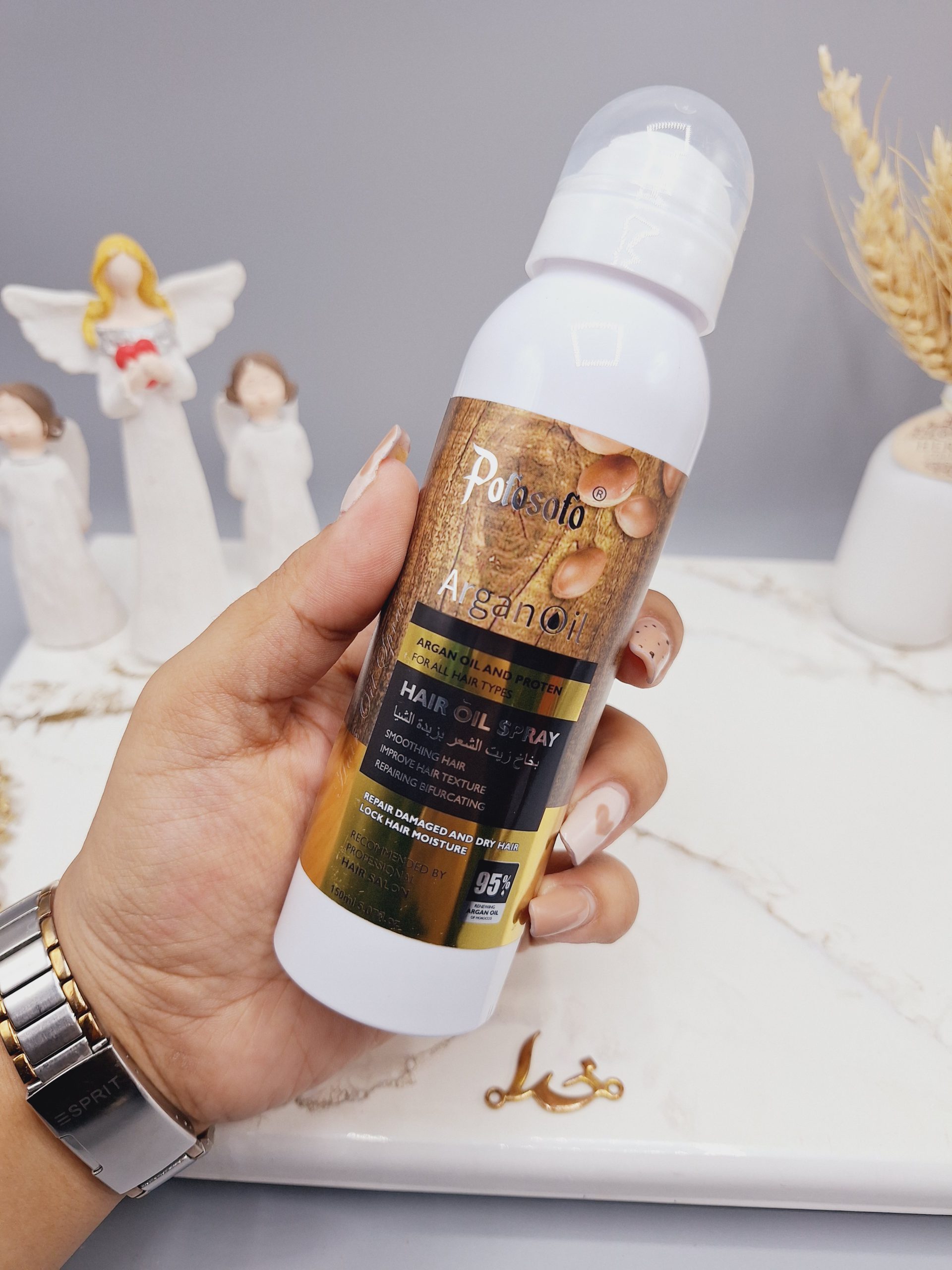 اسپری مو روغن آرگان و انواع پروتین  مناسب برای درخشان کننده و صاف کنندگی مو برند Potosolo کد p-8003