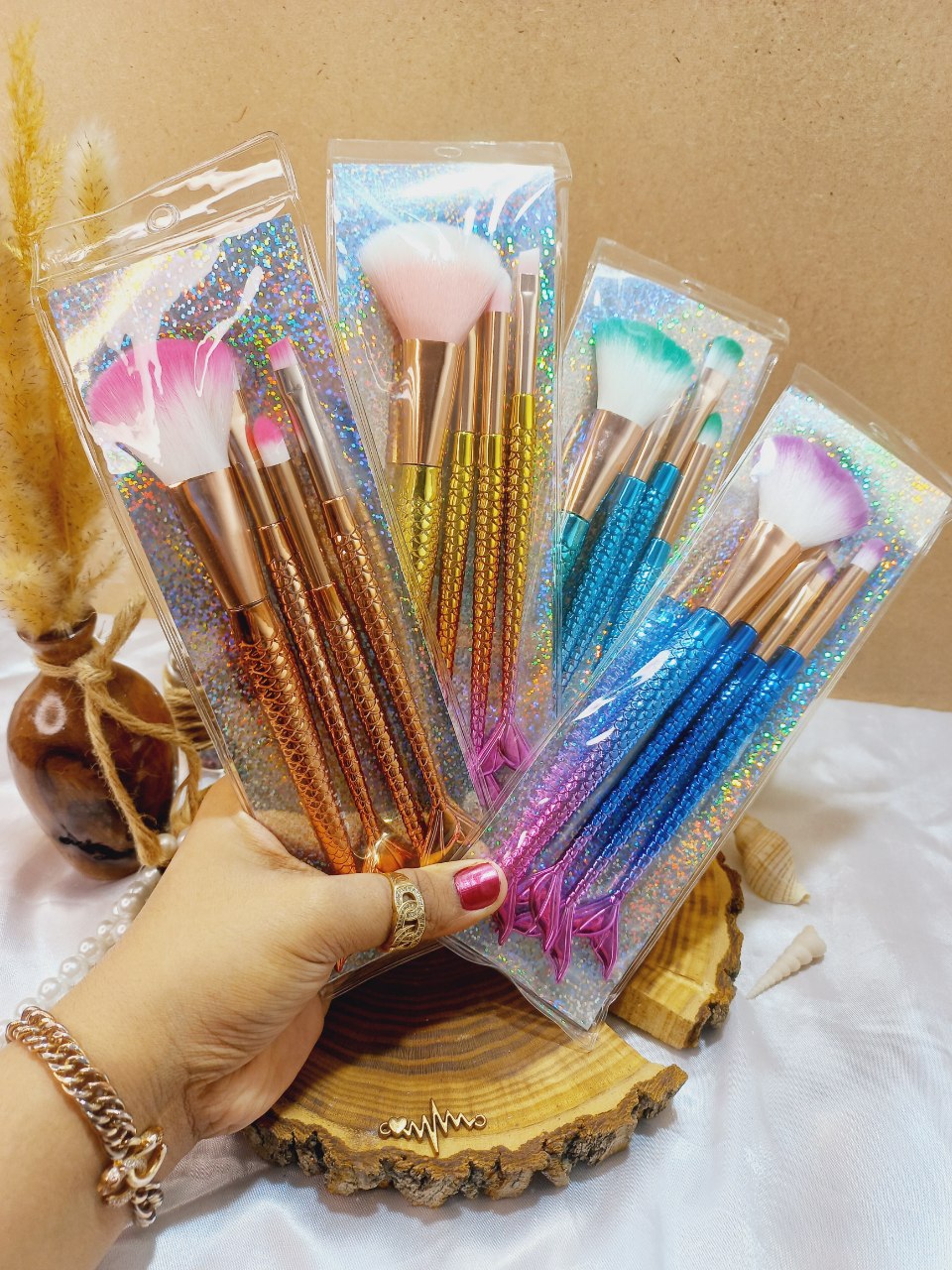 براش 4 تیکه پری دریایی دسته الماسی اماراتی برجسته اصلی