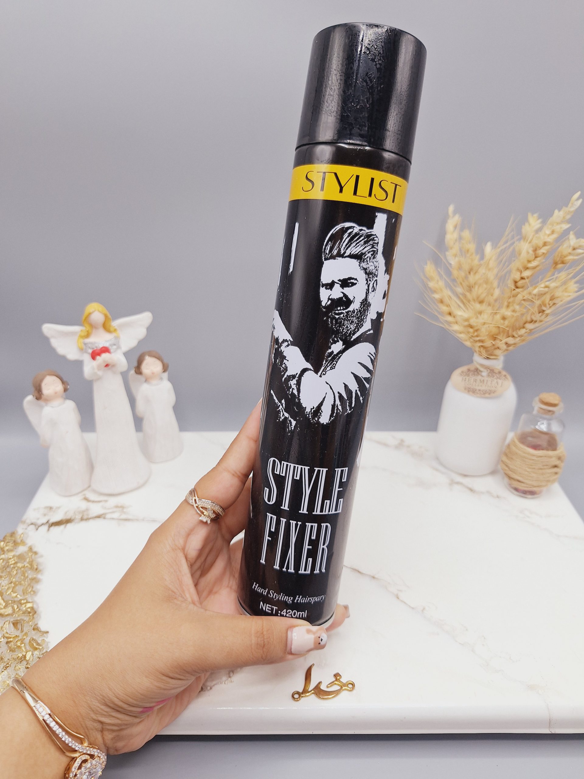 اسپری و تافت مو قوی سبک برند STYLIST حجم 420 میل کد 5803