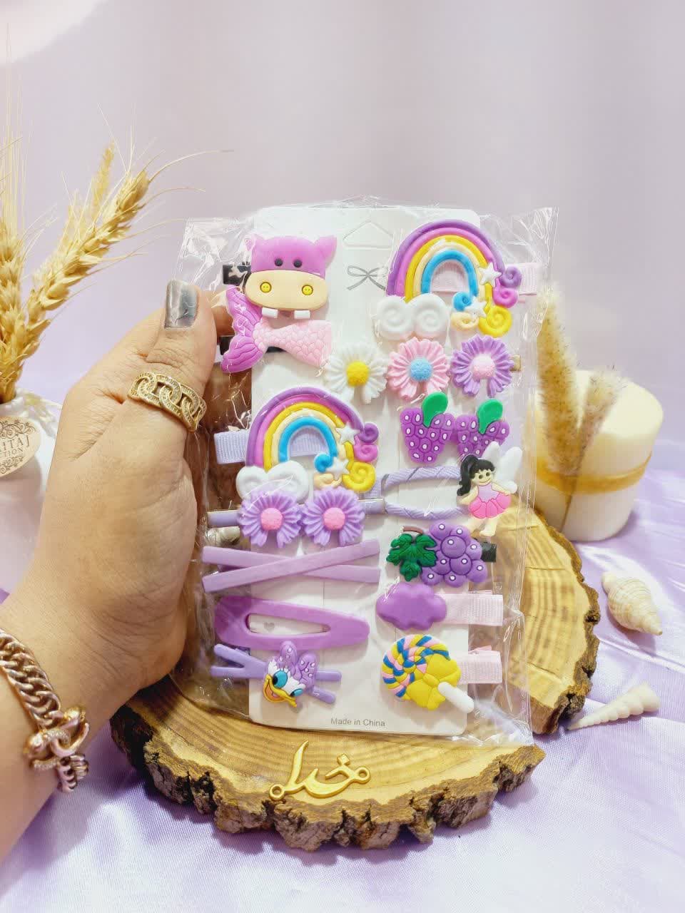 ست 14 عددی گیره مو طرح فرشته و انگور زرد