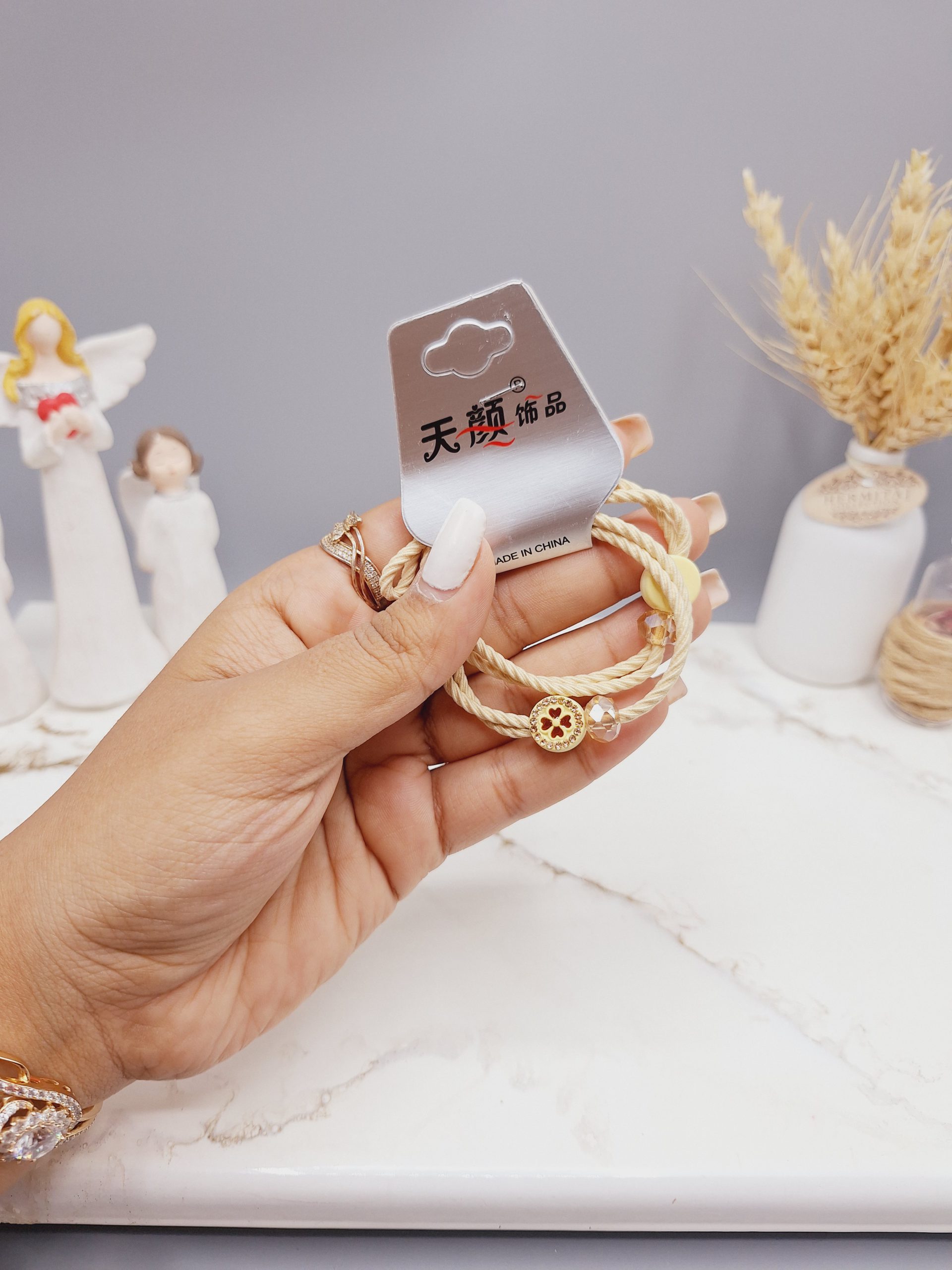 کش مو 2 تایی طرح گل قلبی مراورید دار کد 0012 رندم