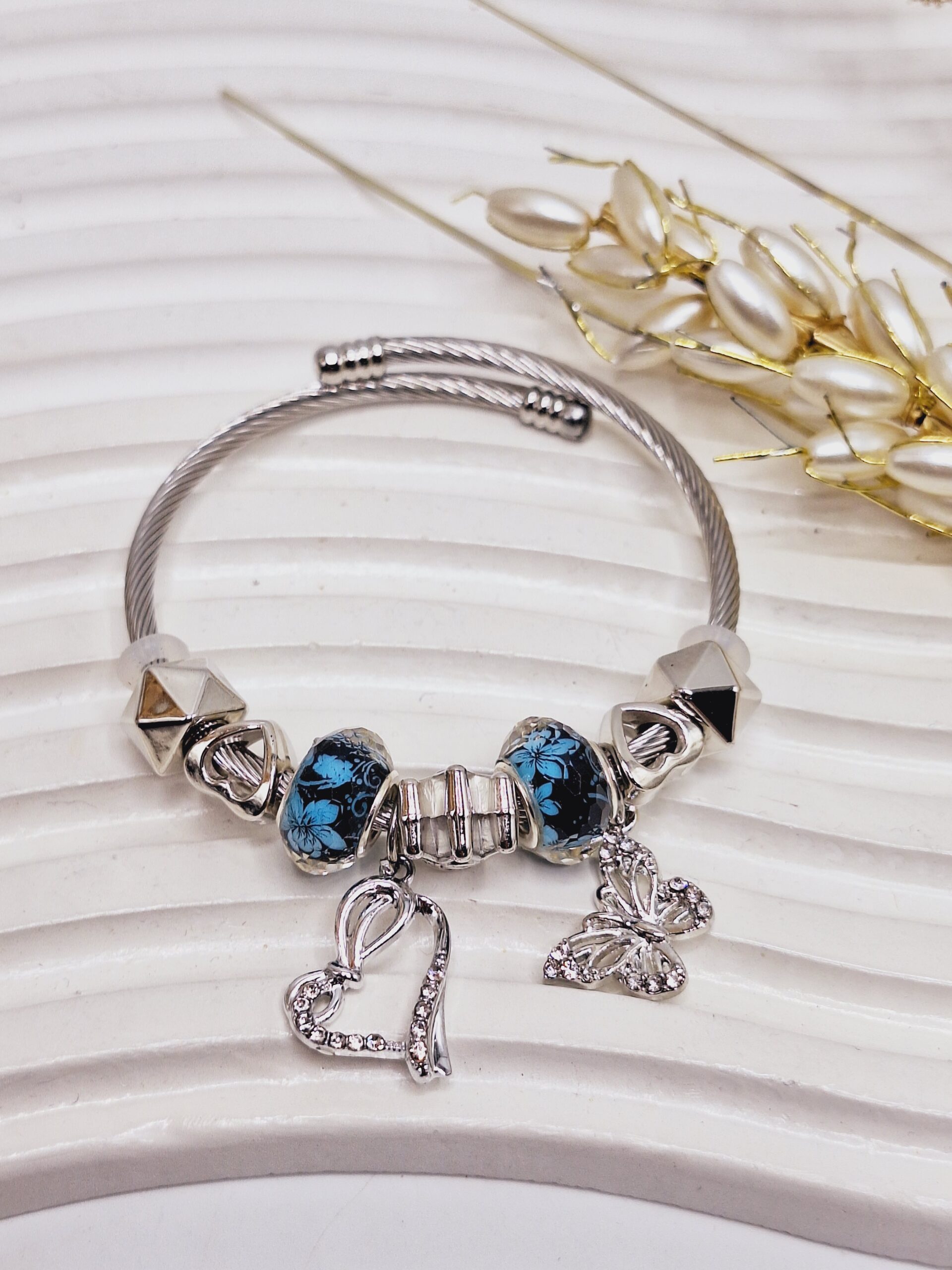 دستبند پاندورا یا آرزوها طرح قلب و پروانه