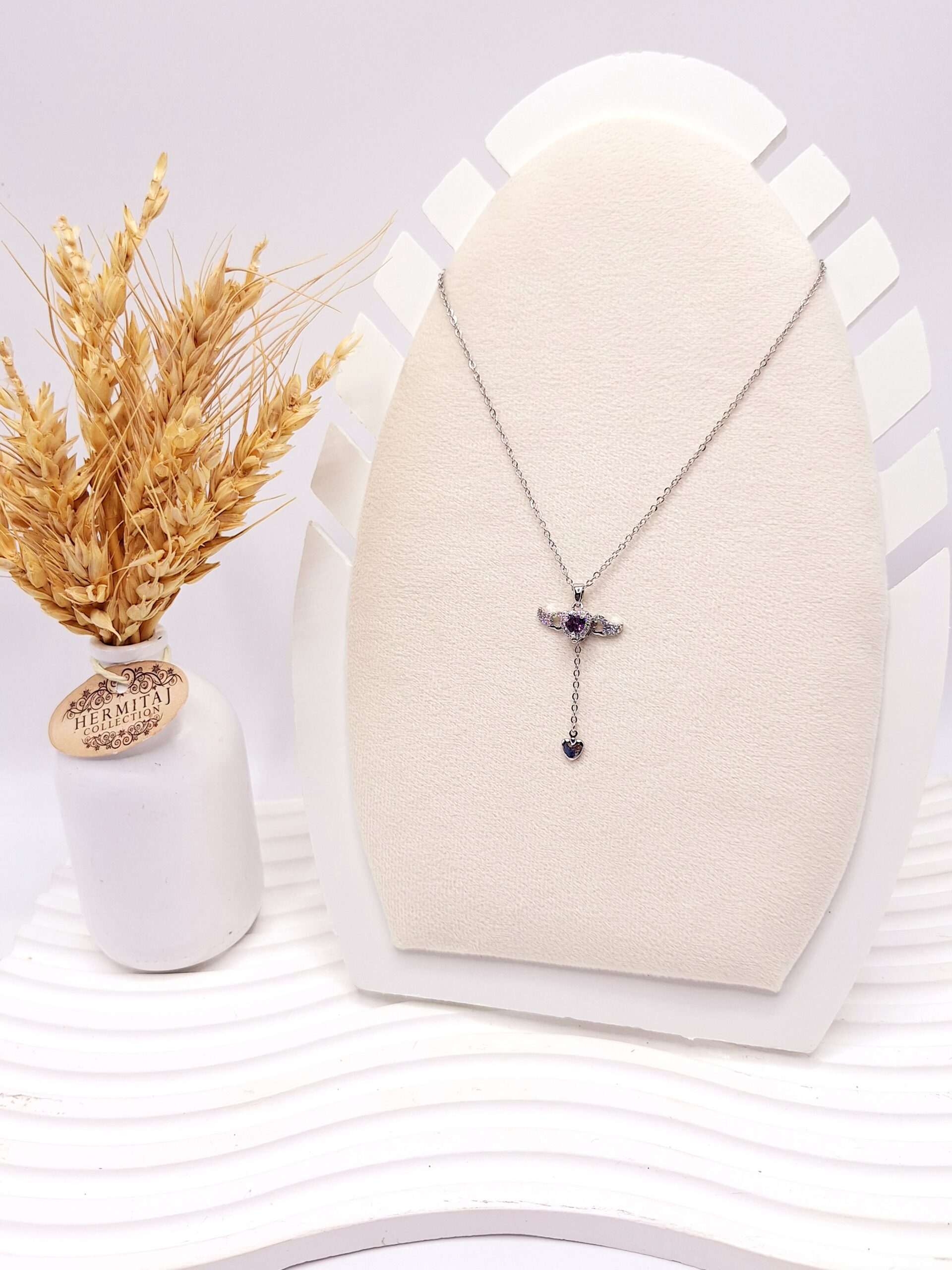 گردنبند بال متحرک (بنفش) استیل