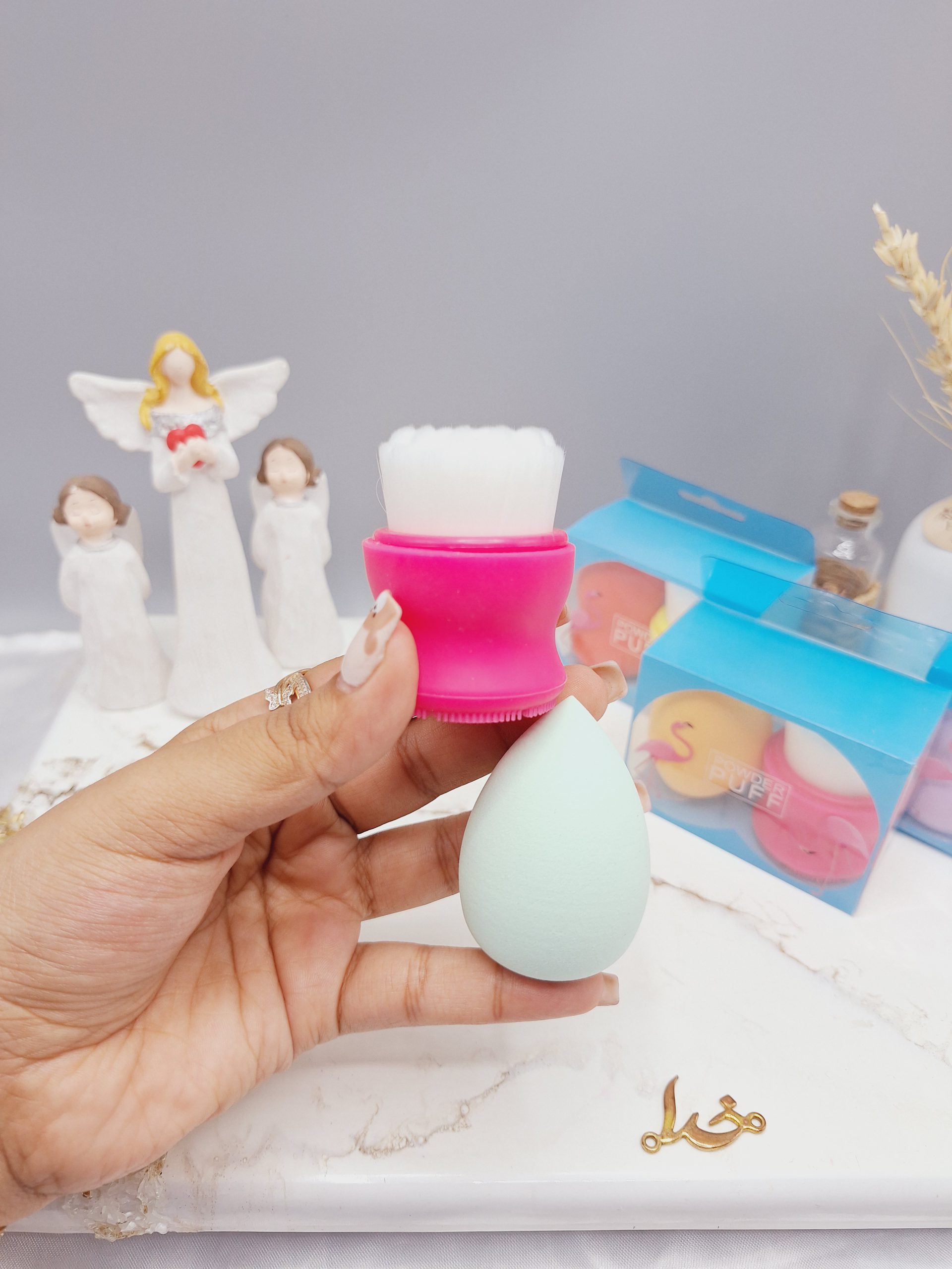 ست پک دوتایی فیس براش صورت و پد تخم مرغی POWDER PU PUFF کد 4822