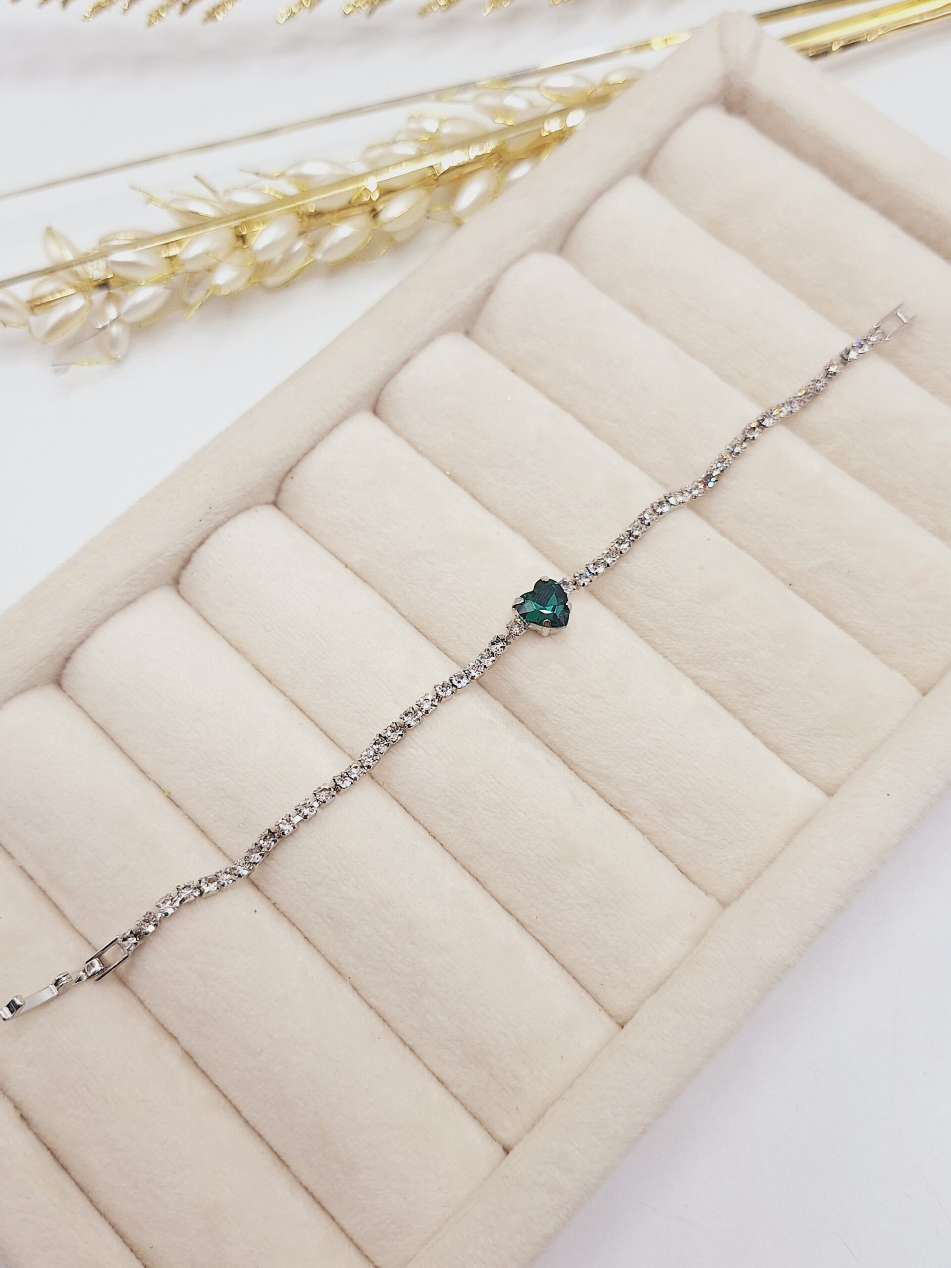 دستبند جواهری قلب سبز فول نگین استیل