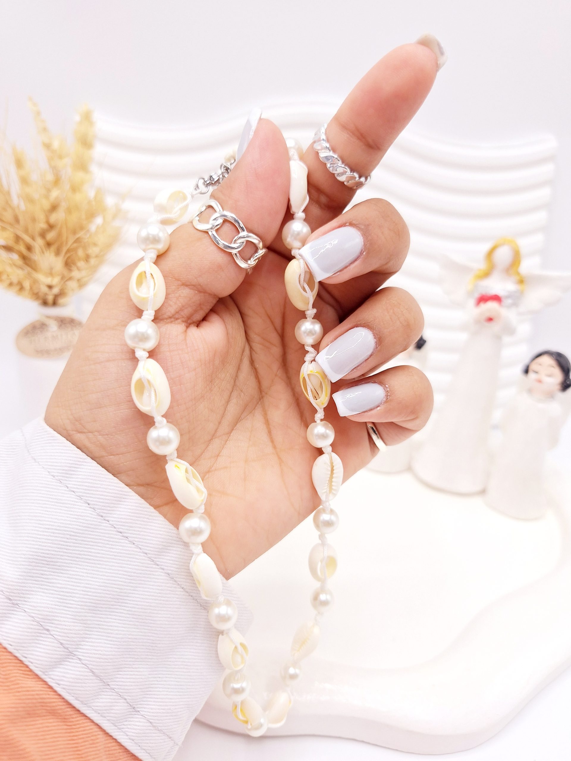 گردنبند تابستونی فول مراورید و صدف دریایی