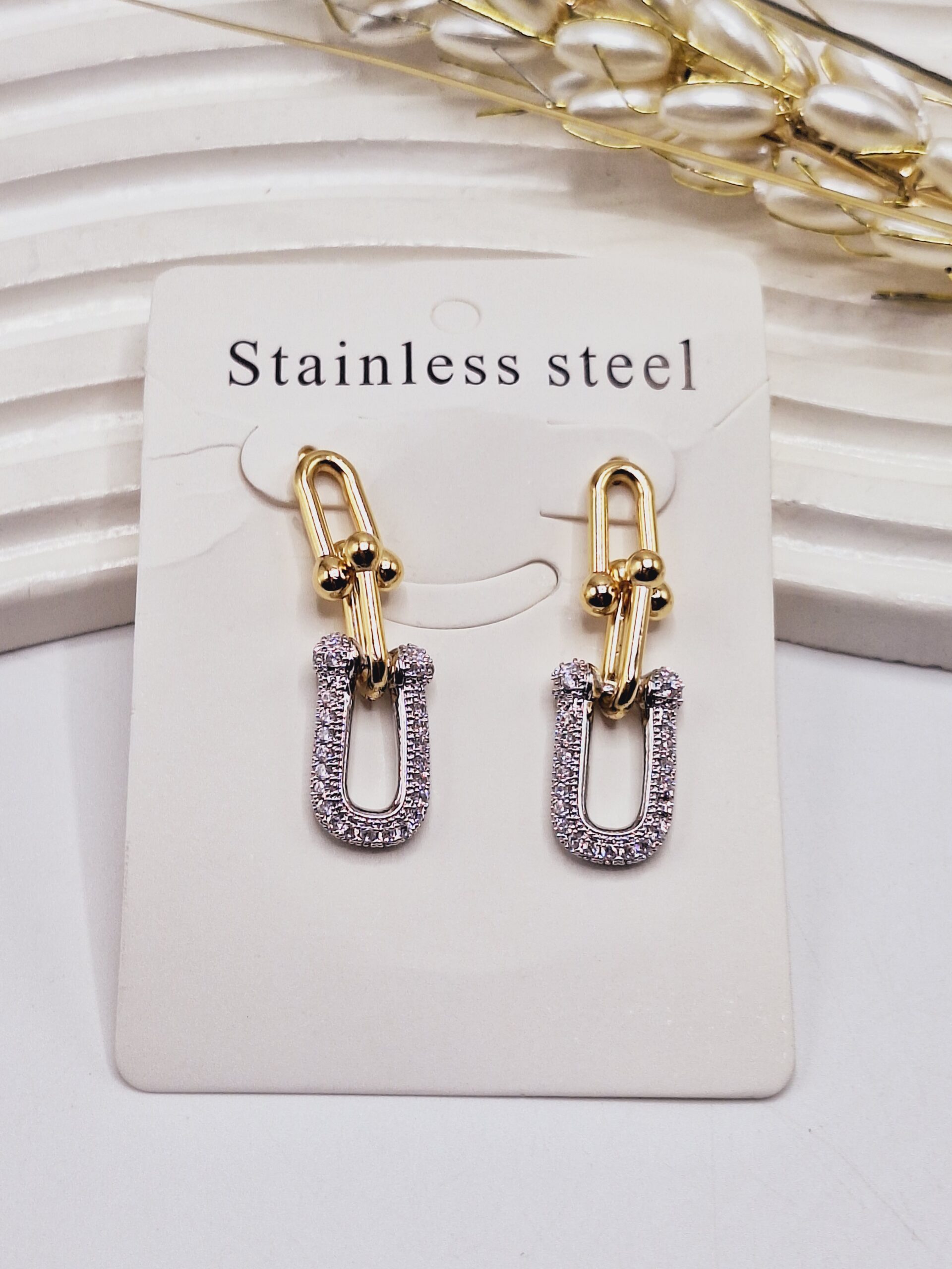 گوشواره تیفانی نگین دار طلایی و نقره ای