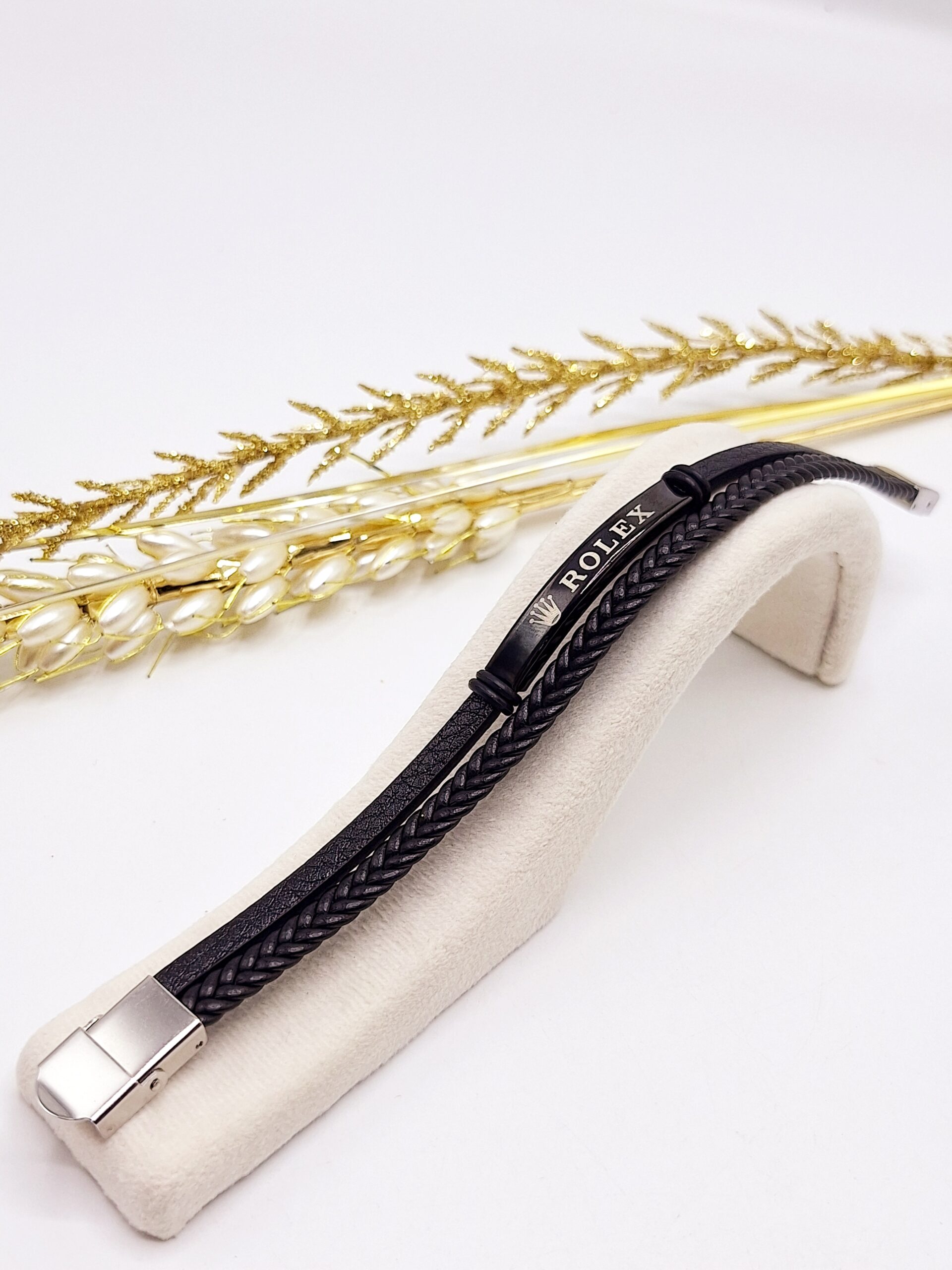 دستبند چرمی مردانه ROLEX مشکی