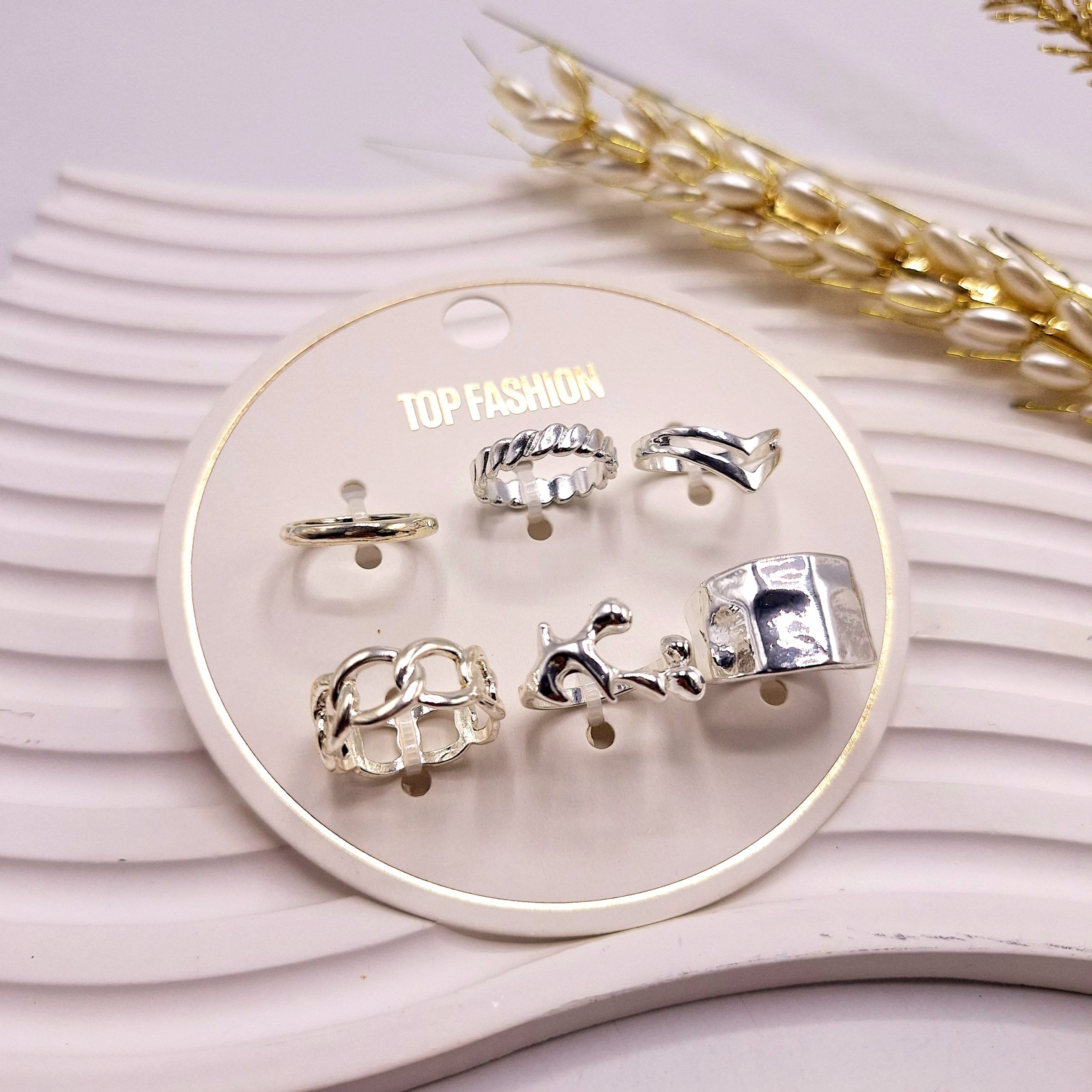 پک انگشتر 6 تایی رادیوم شاخه ای نقره ای