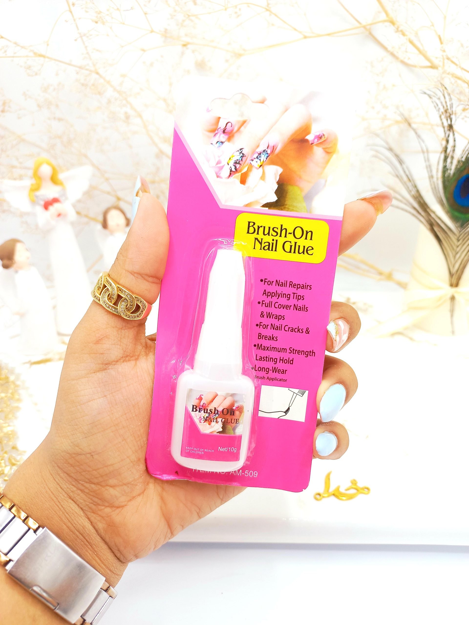 چسپ ناخن Brush On Nail Glue (کارتن صورتی) کد AM509