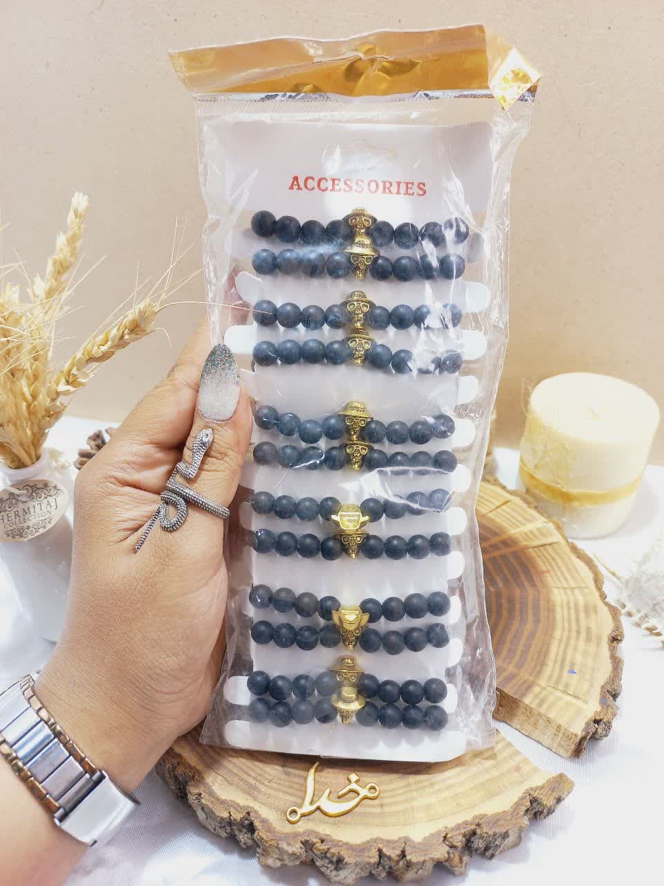 دستبند مهره ای اسکلت مشکی