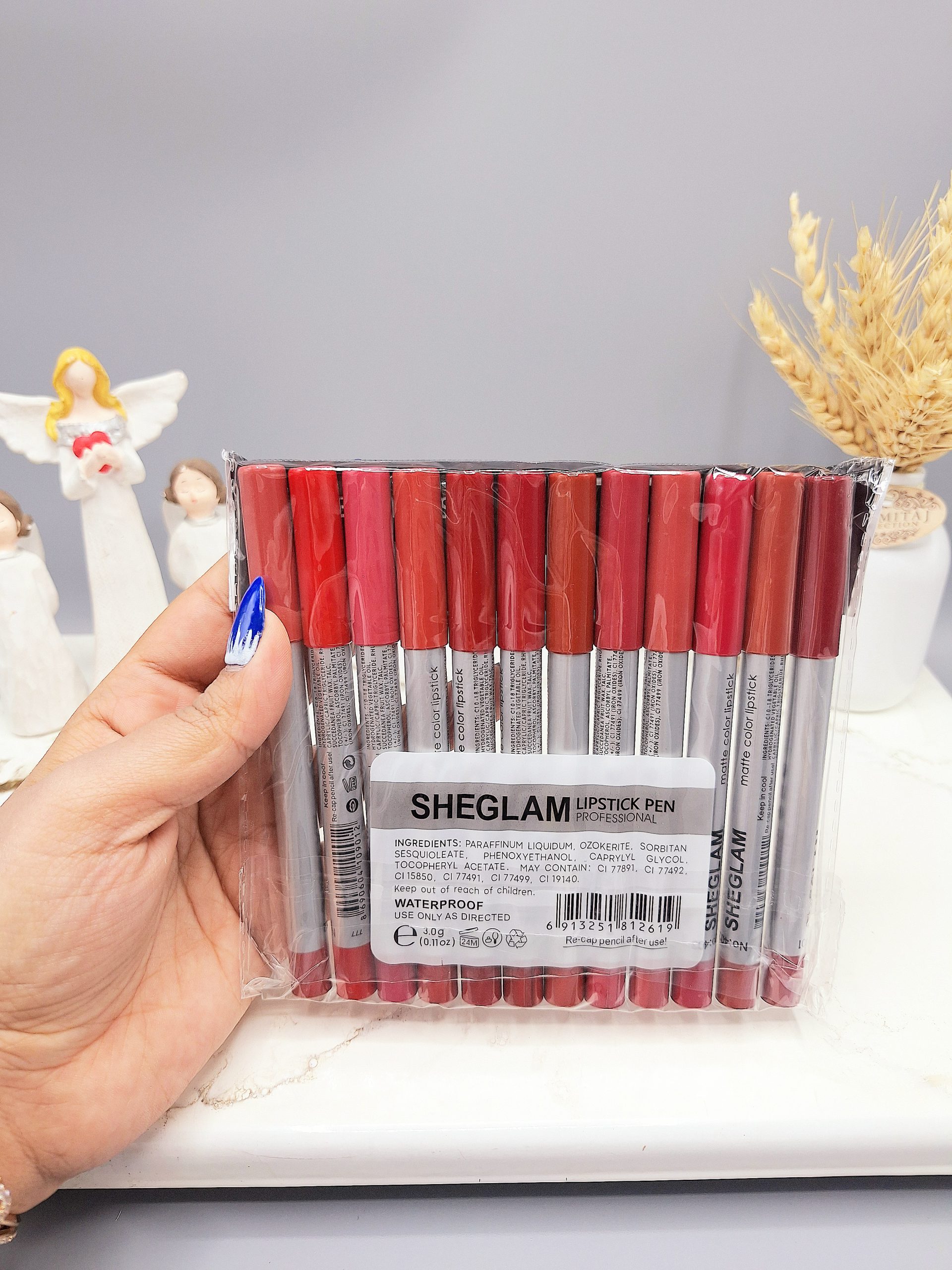 پک رژ مدادی 12 تایی برند شیگلم کد 2619 پوکه نقره ای