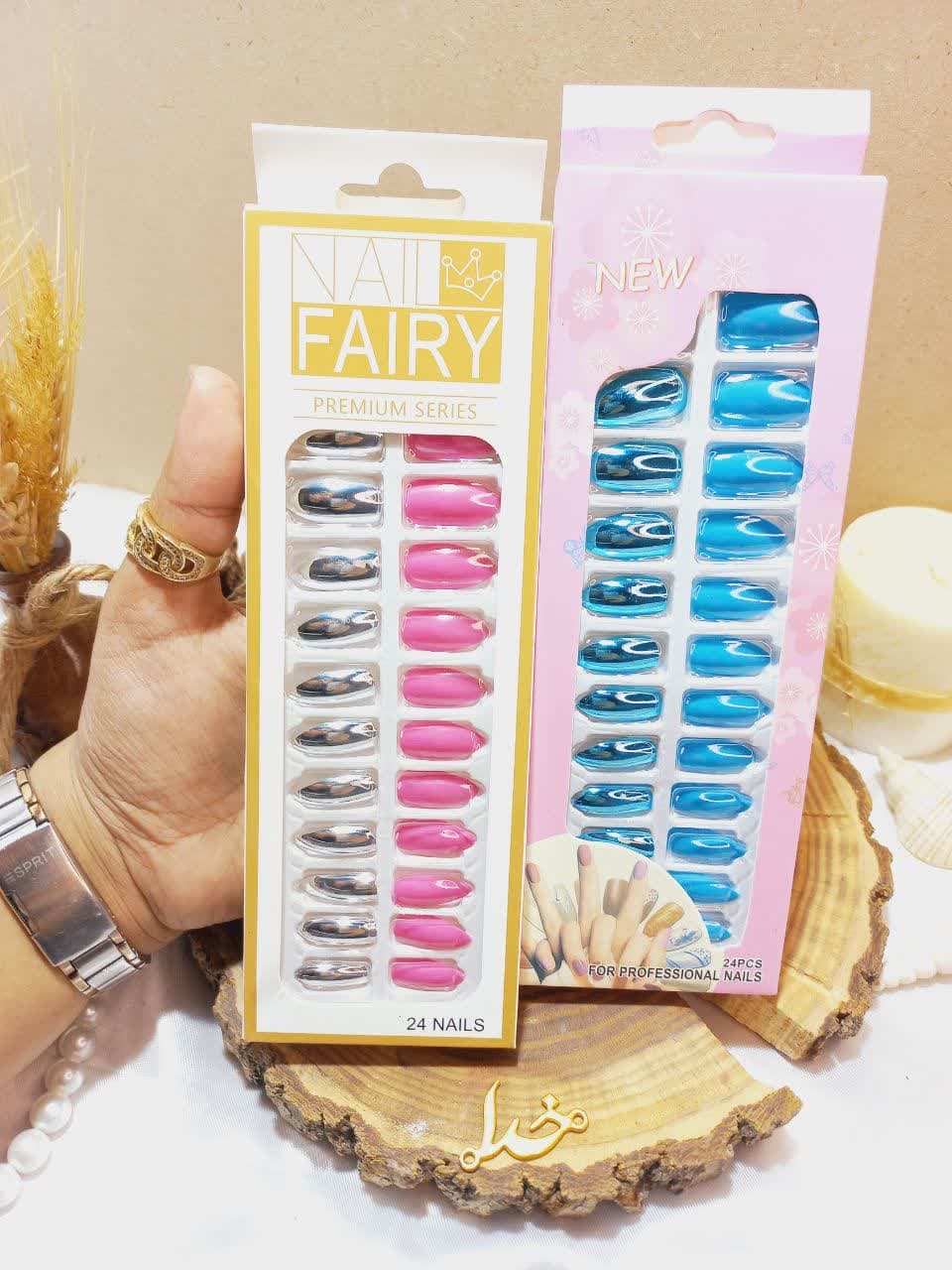 ناخن مصنوعی آینه ای رنگی نوک تیز برند FAIRY کد 1689