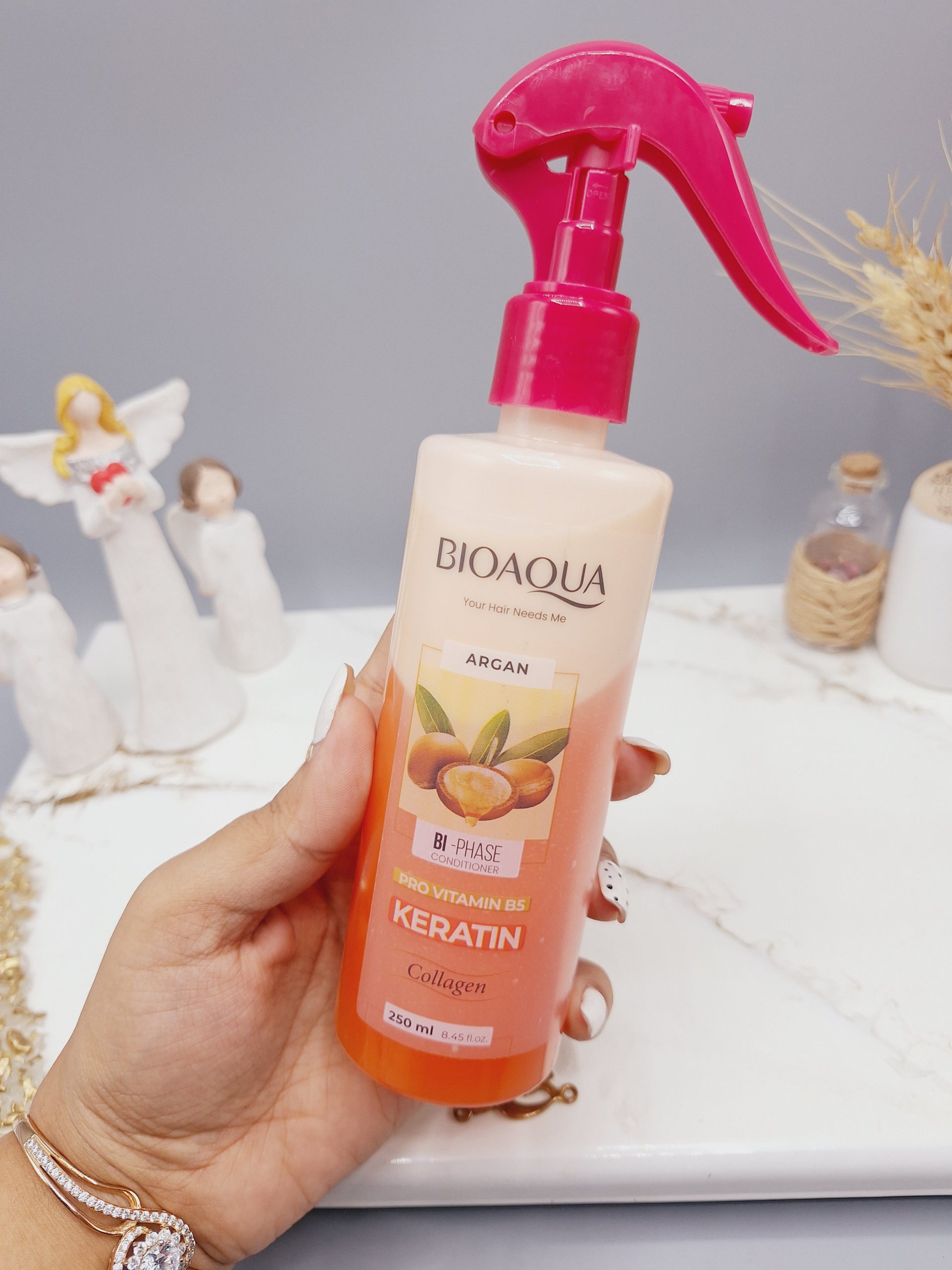 اسپری دو فاز کراتین به همراه روغن آرگان برند بیوآکوا کد 6088(رنگ گلهبی)