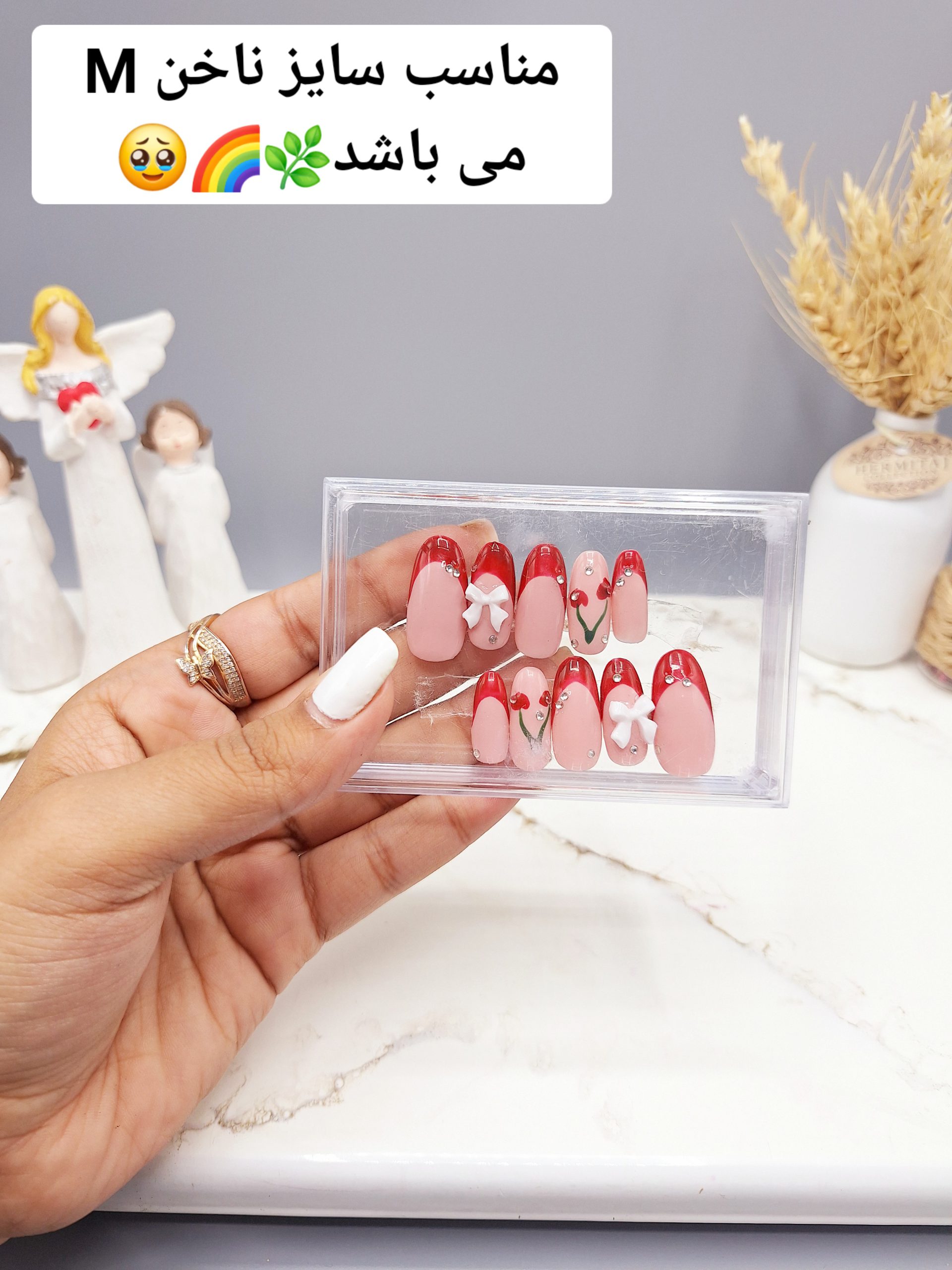 ناخن مصنوعی با مواد کاشت درجه ۱ طرح فرنچ گیلاسی رنگ قرمز (به همراه پک اختصاصی)