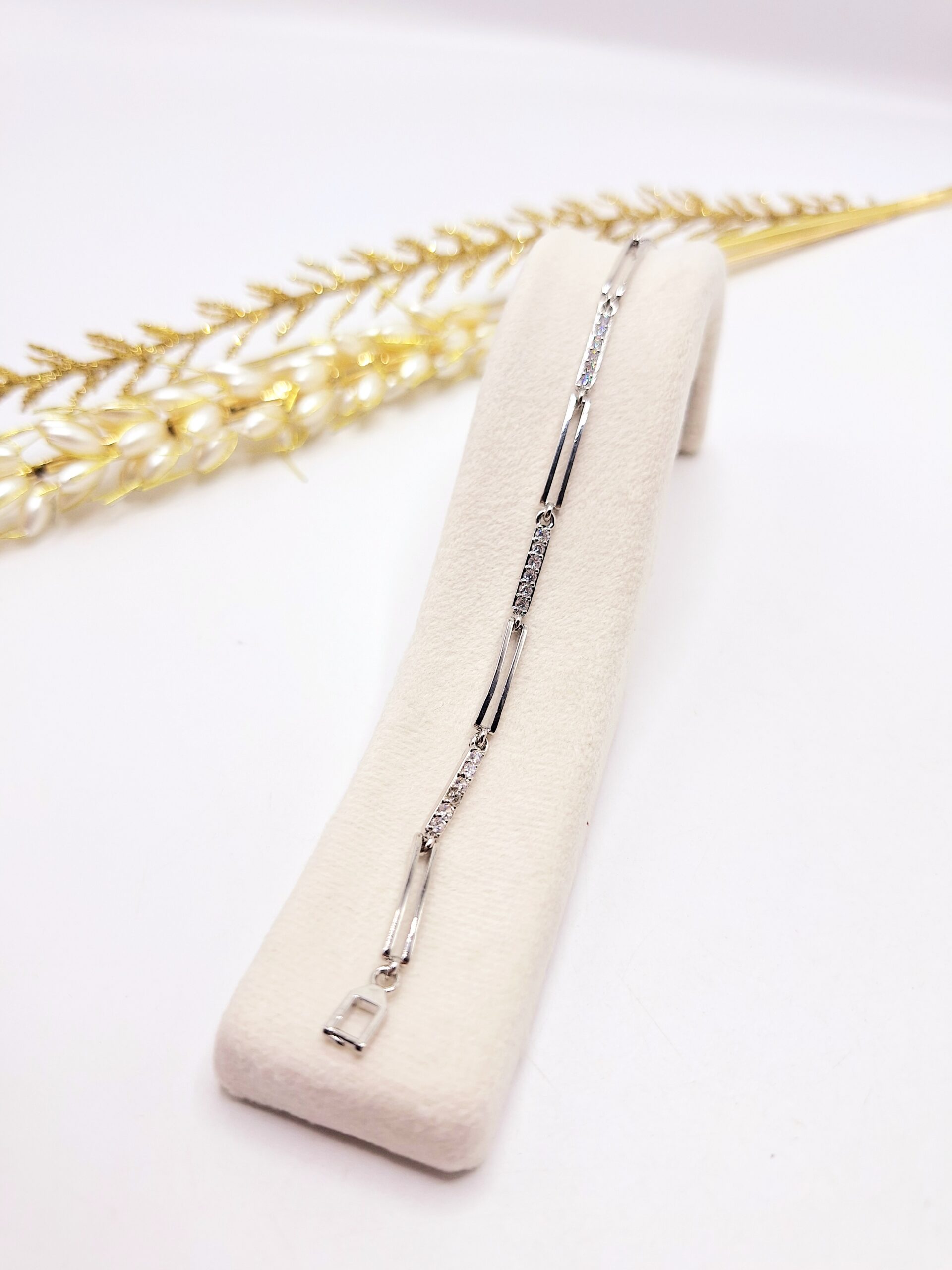 دستبند طنابی نقره ای نگین دار استیل