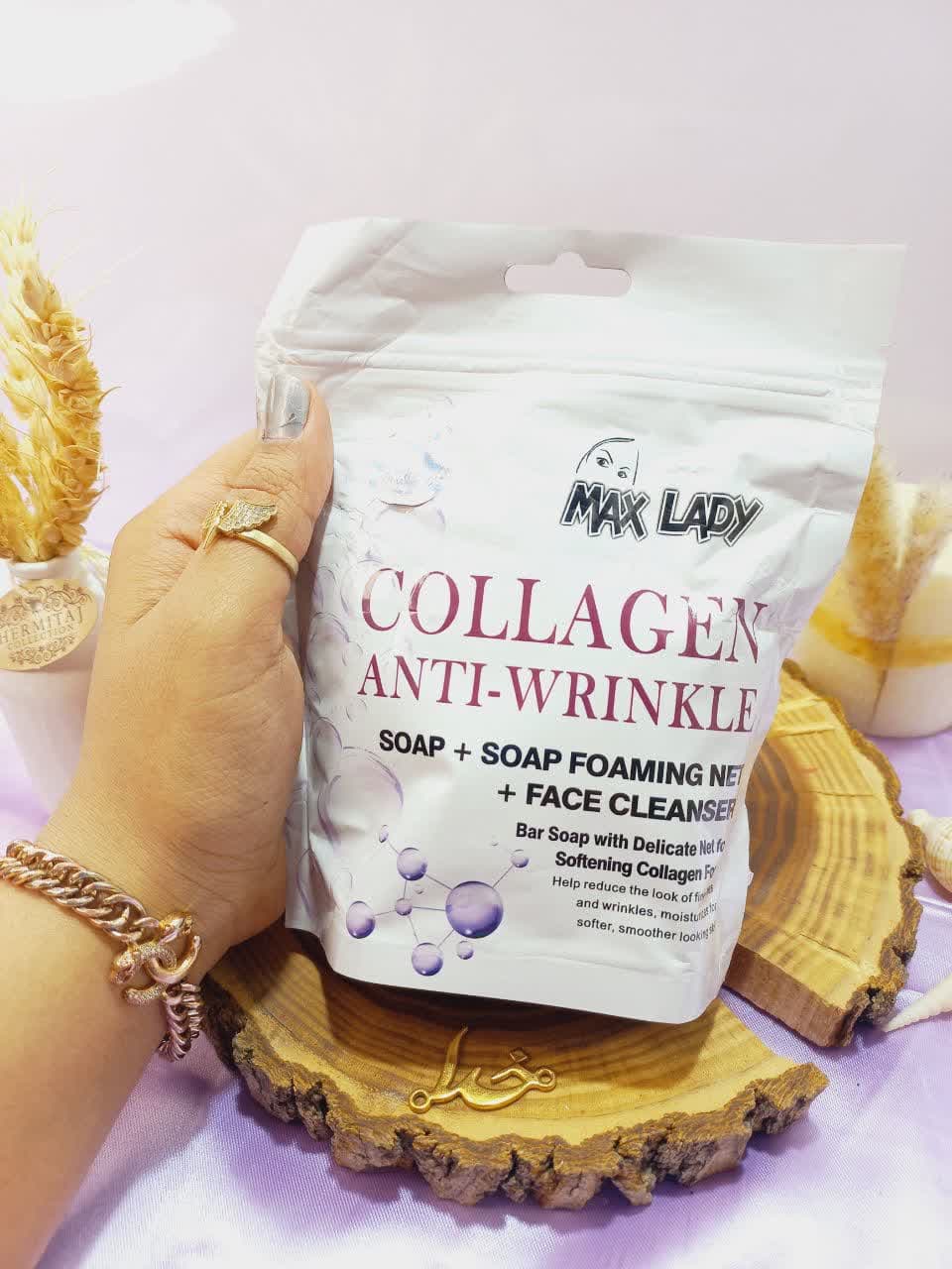 پک سه تایی صابون کلاژن COLLAGEN و ژل شستشو و لیف مکس لیدی کد MX2322