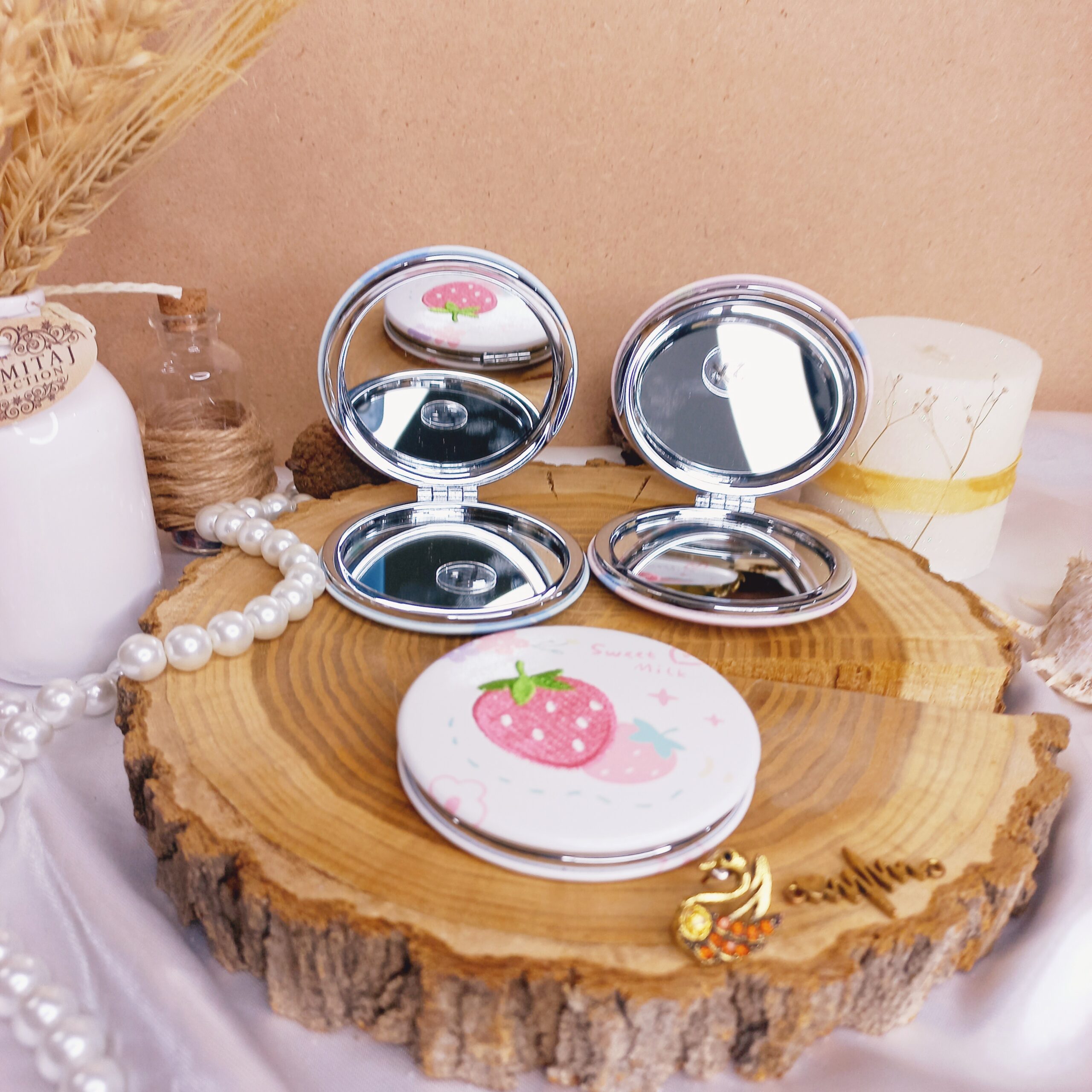 آینه جیبی دوطرفه میوه ای دایره ای