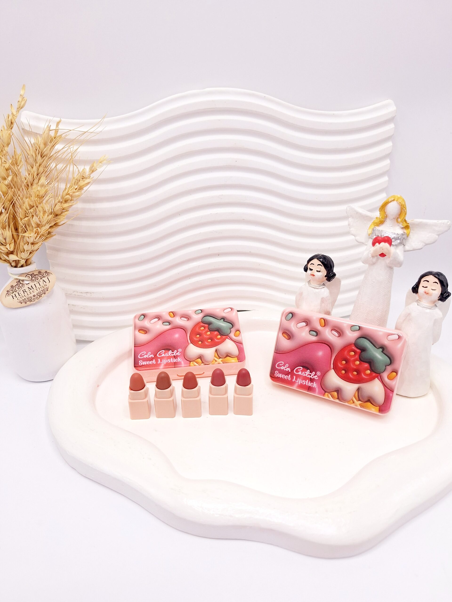 پک رژ لب لب جامد 5 تایی رنگارنگ طرح توت فرنگی کد 8099-6