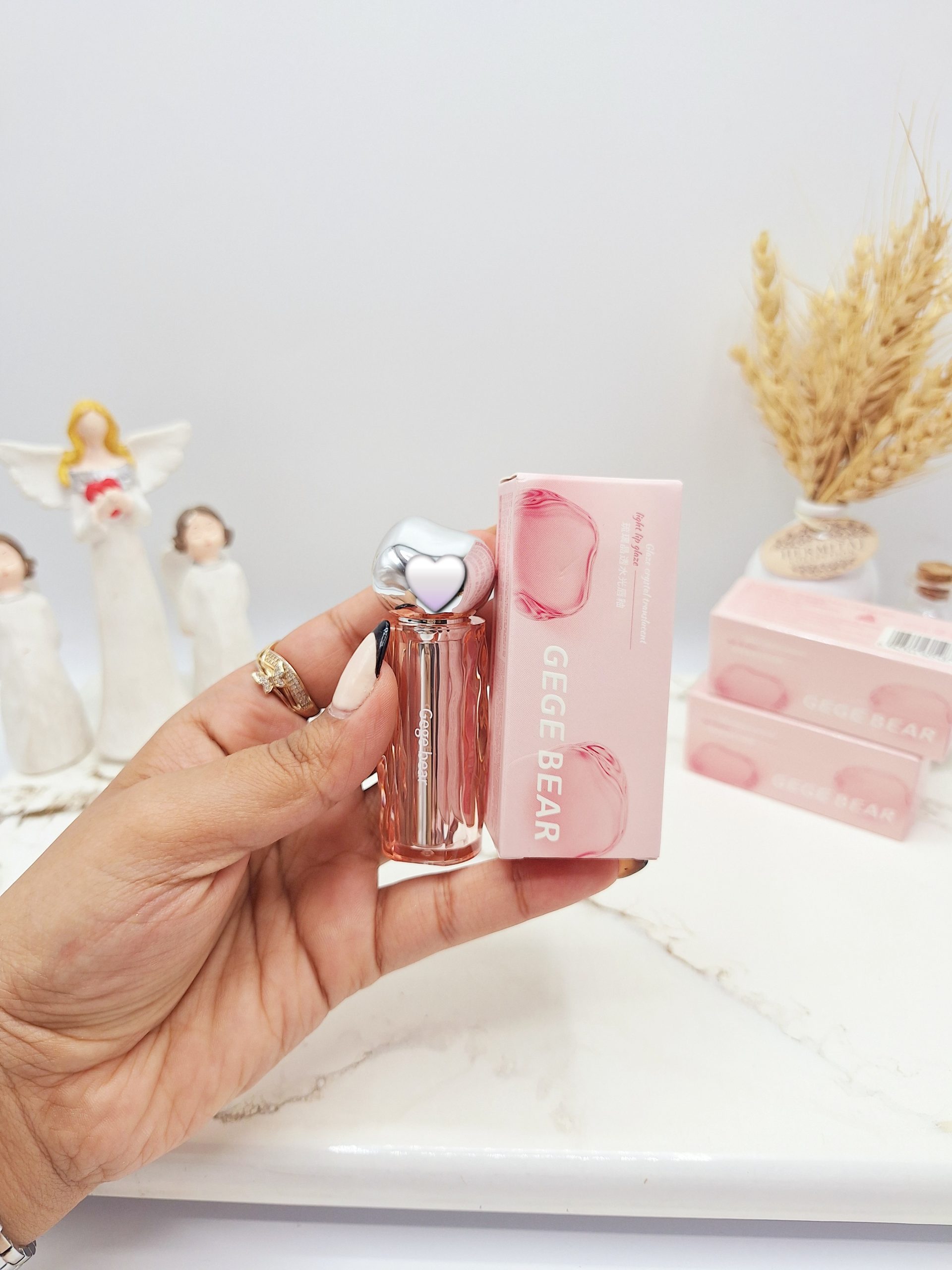 لیپ گلاس طرح کره ای سنگی  برند GEGE BEAR کارتن صورتی کد 5500