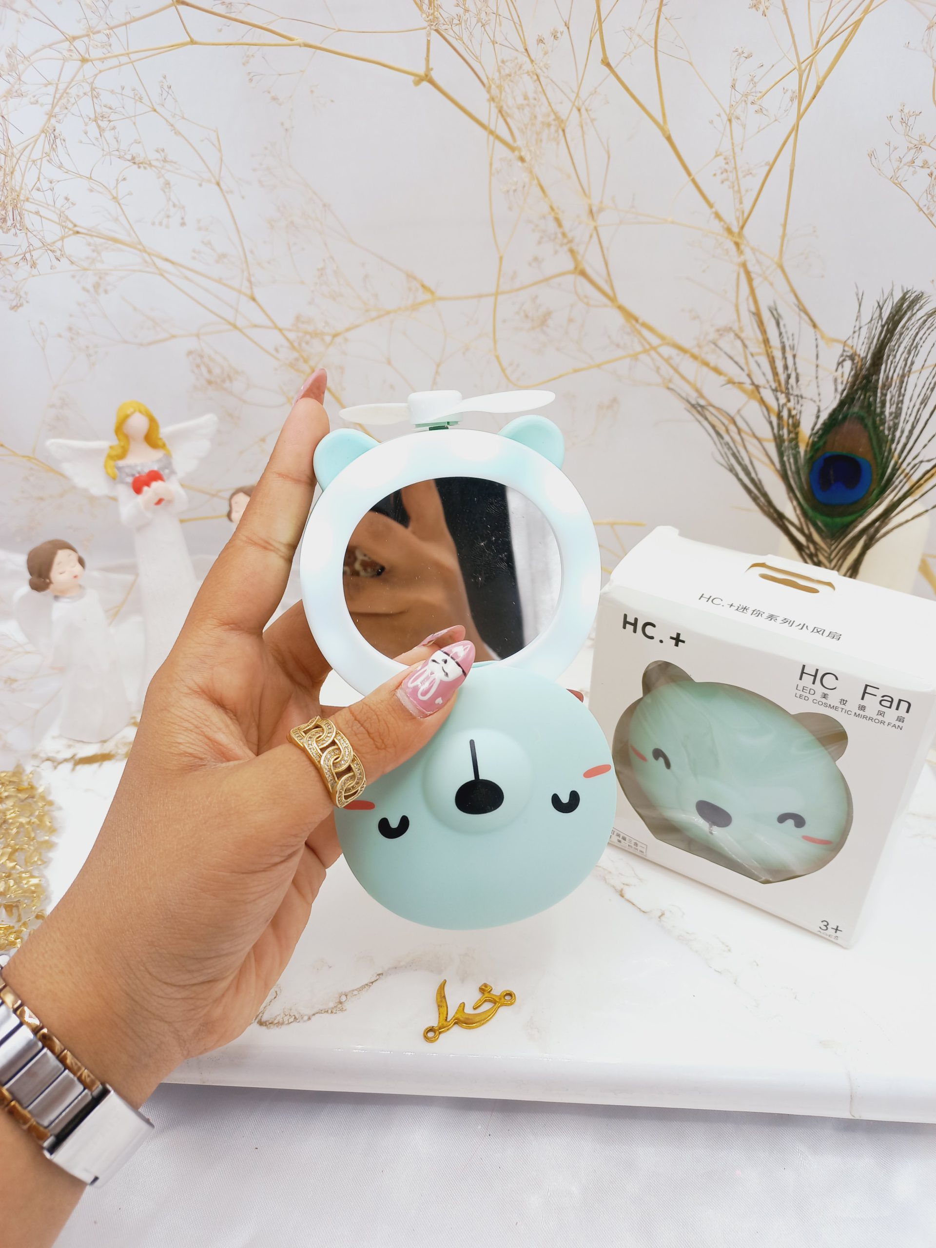 آینه چراغ دار با پنکه شارژی با کیفیت