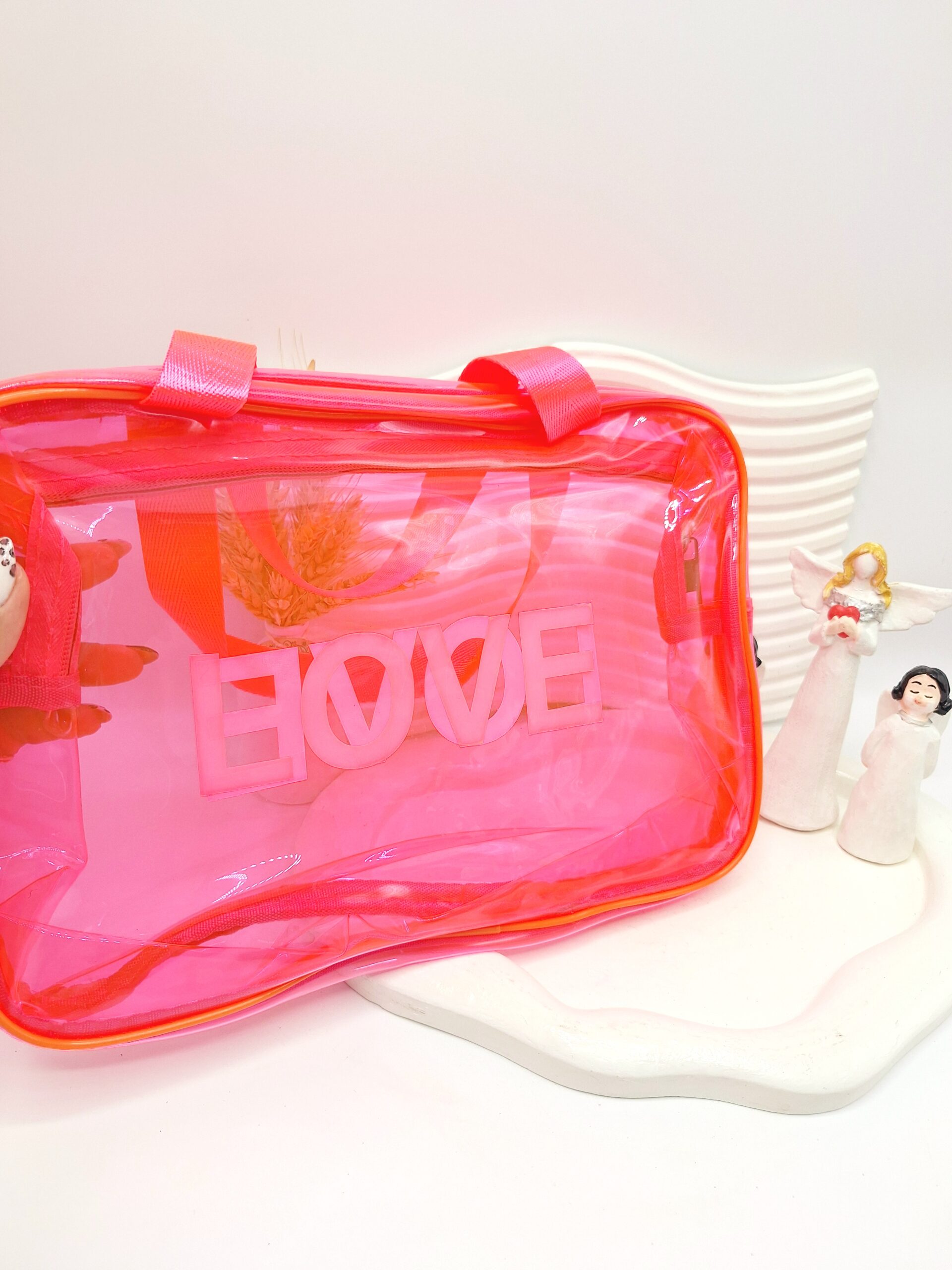 کیف لوازم آرایشی سایز بزرگ مدل LOVE (رنگ سرخابی)