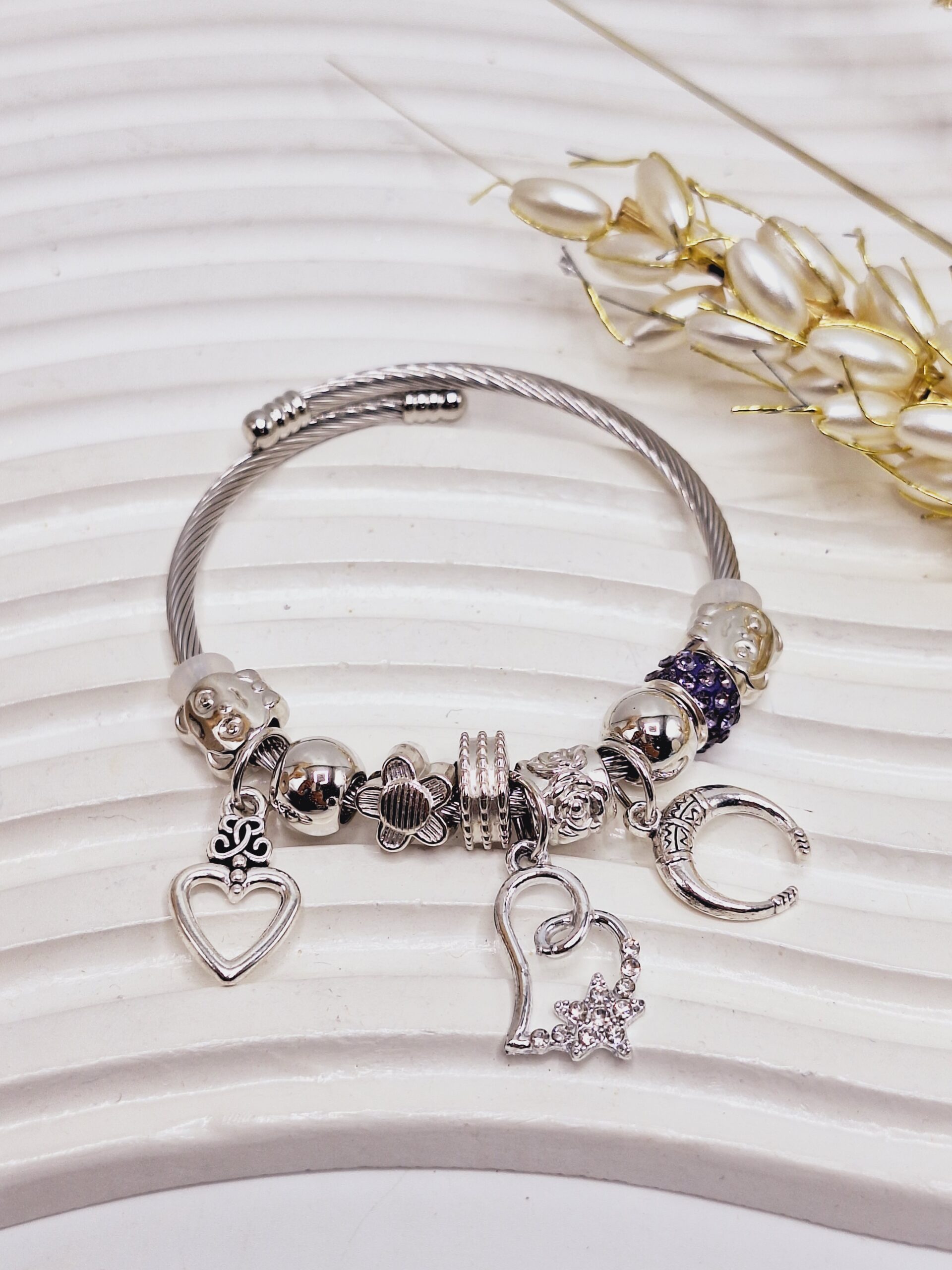 دستبند پاندورا یا آرزوها طرح قلب و ماه