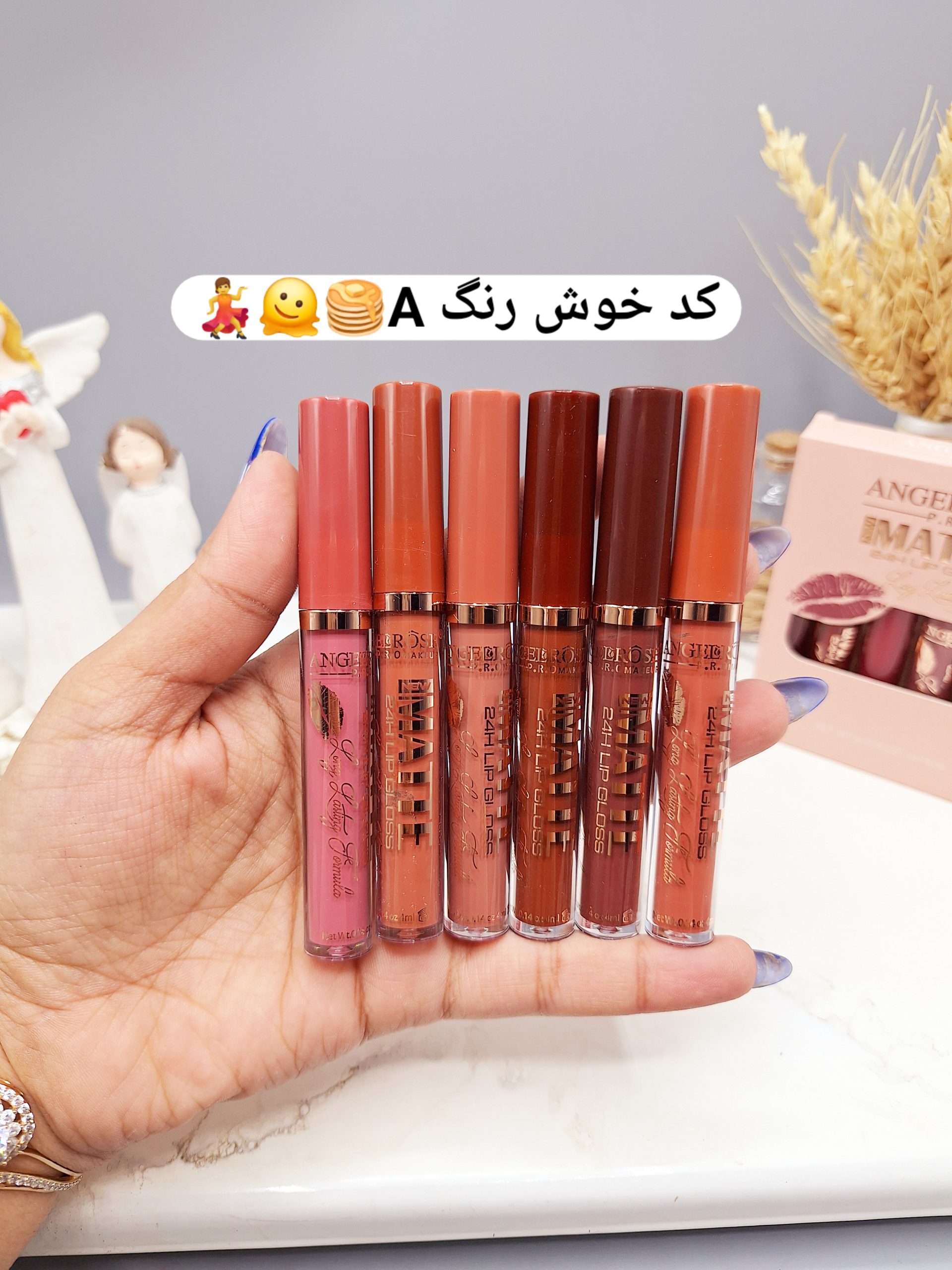 پک ۶ عددی رژلب مایع مات ۲۴ ساعته بدون سرب کیفیت عالی ANGEBROSE کد 0985