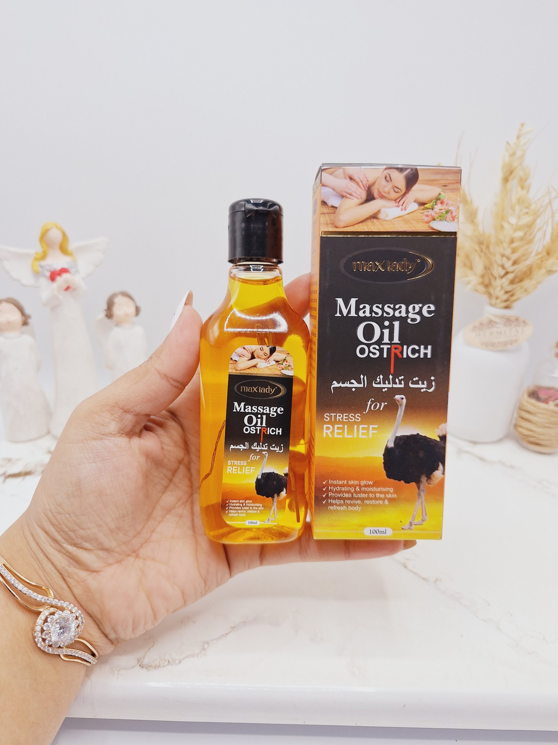 روغن ماساژ و تسکین دهنده درد عضلانی عصاره روغن شتر مرغ برند مکس لیدی کد 2947