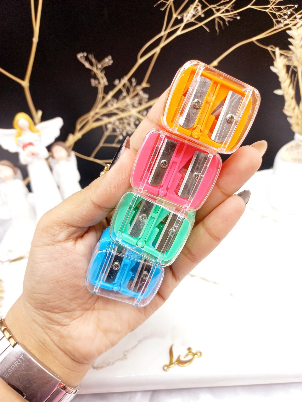 مداد تراش دو قلو شیشه ای