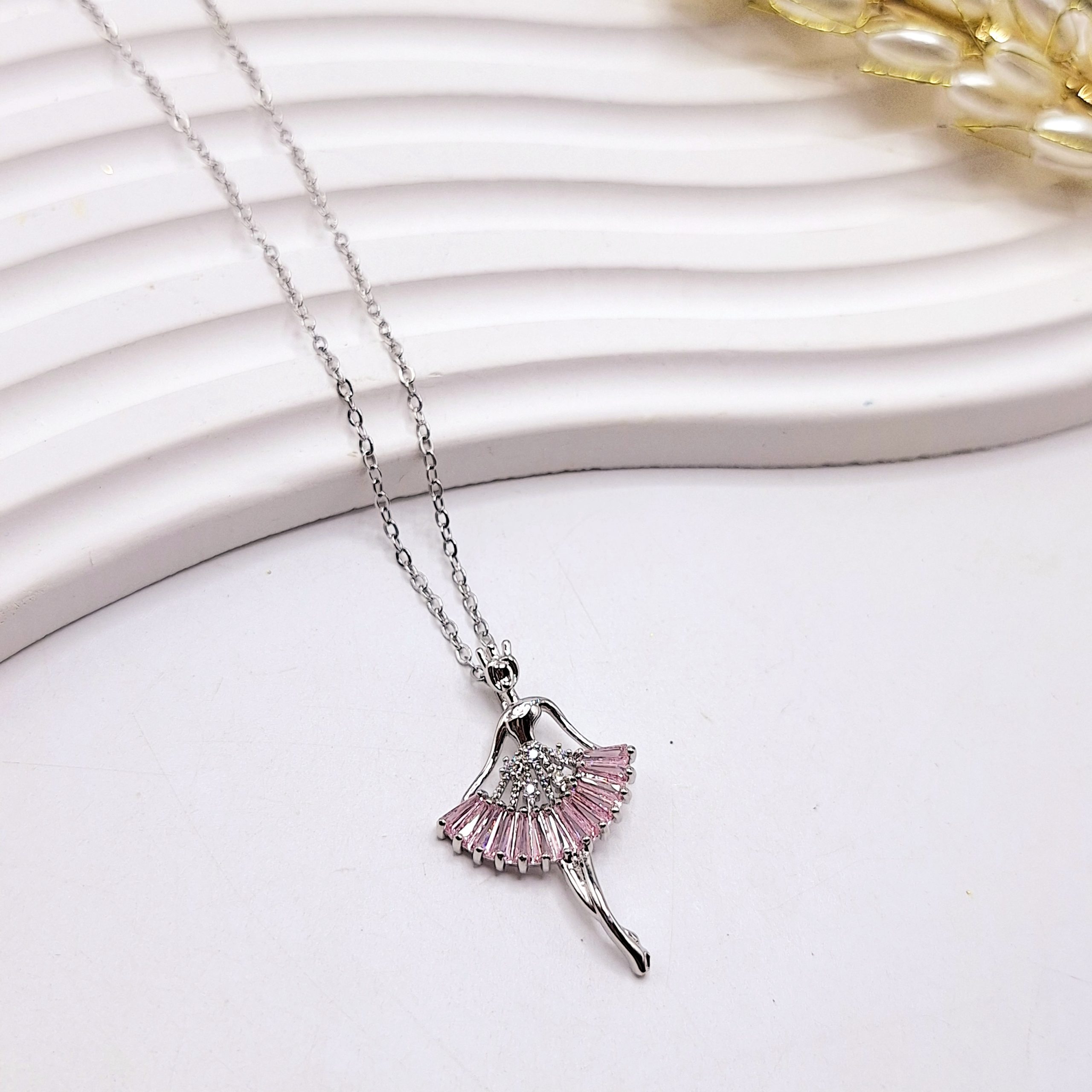 گردنبند زنانه طرح پرنسس بالرین فول نگین استیل