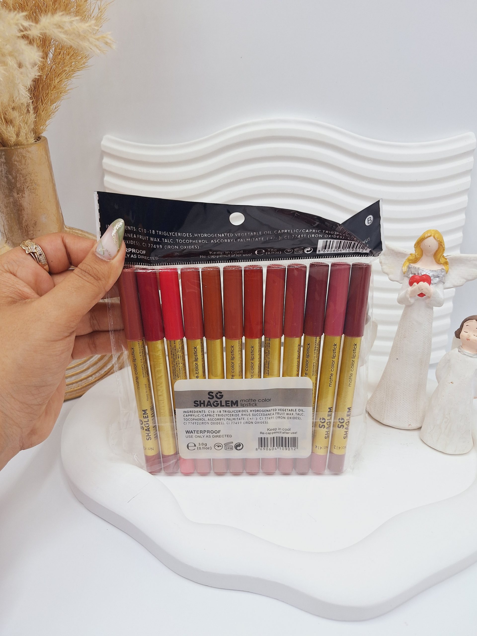 پک 12 تایی رژ مدادی برند شیگلم کد 9012 (پوکه قرمز)