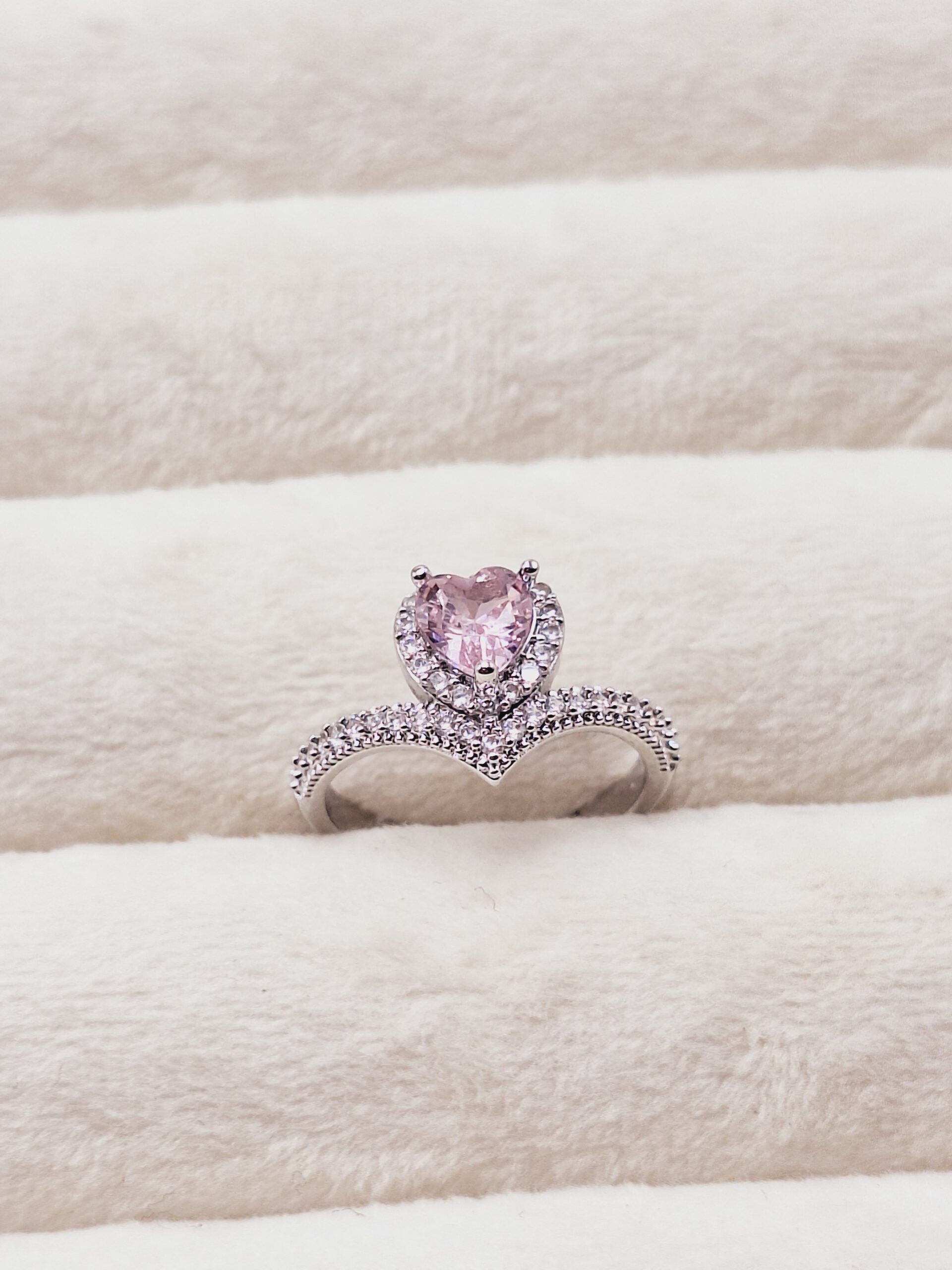 انگشتر تعهد حلقه نامزدی فول نگین قلبی فری سایز (رنگ صورتی)