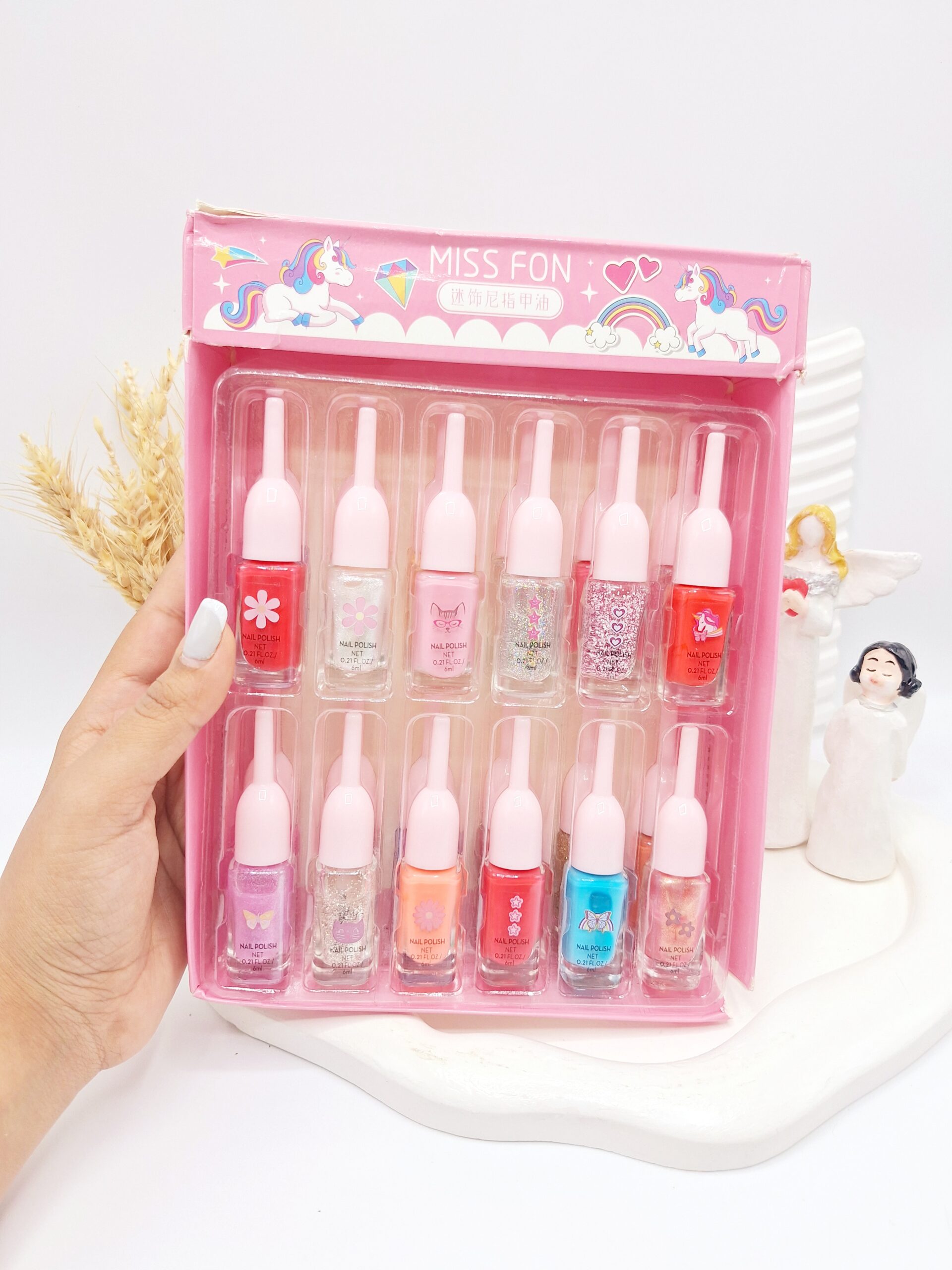 پک 12 تایی لاک خوش رنگ گلی طرح استوانه ای N532