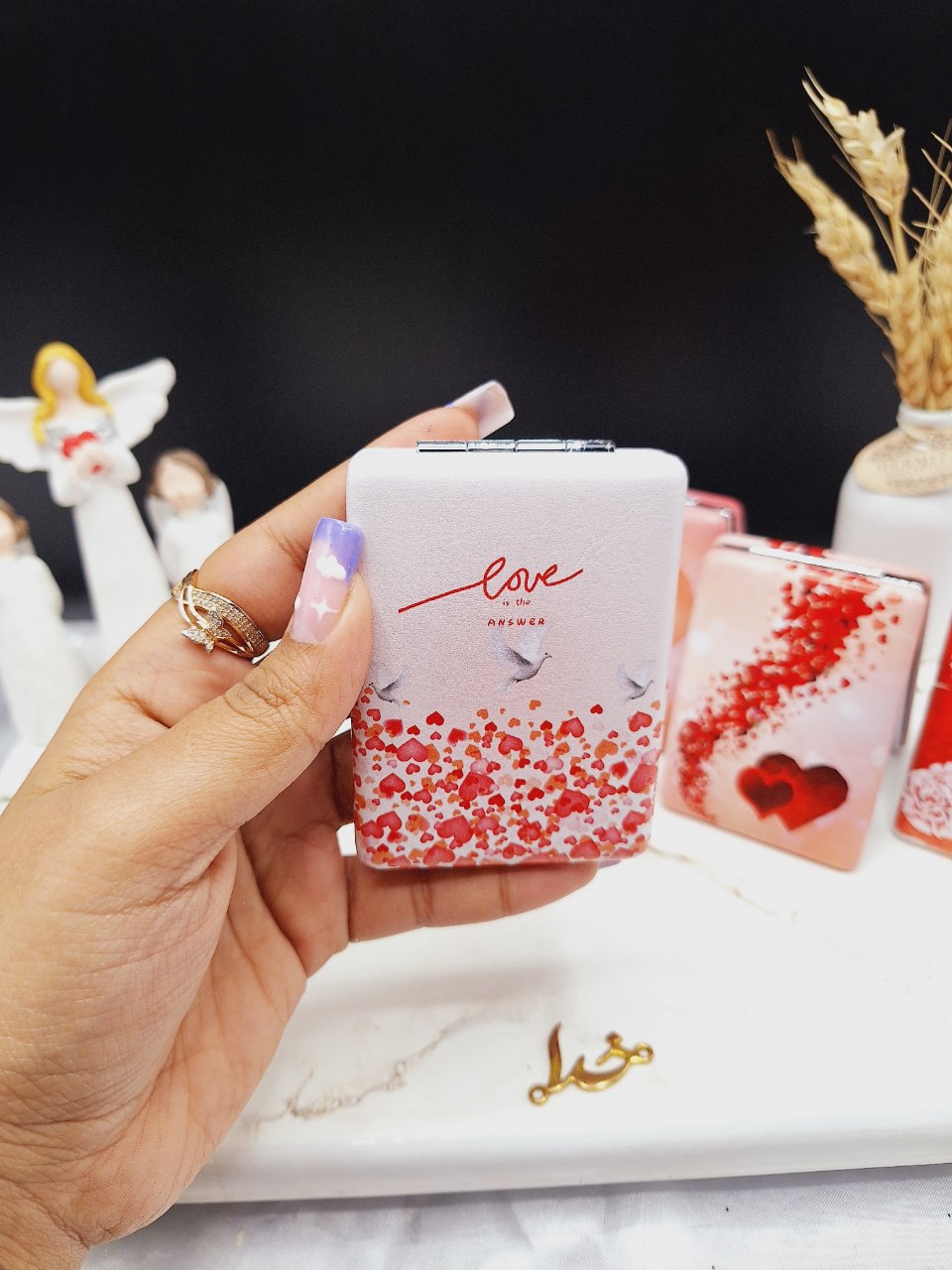 آینه جیبی چهارگوش قلبی